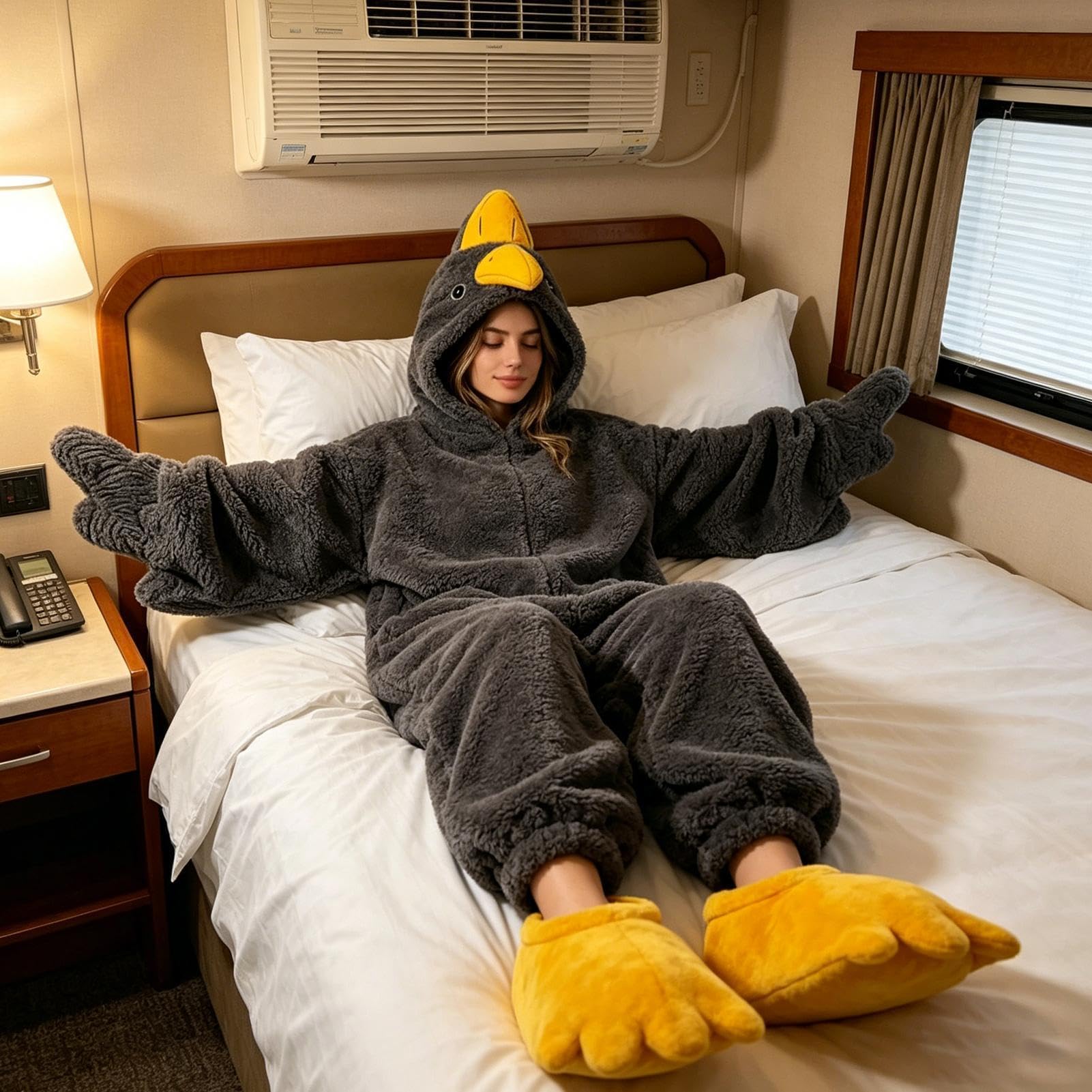 Coperta indossabile, divertente e calda in pile di corallo d'oca, pigiama a forma di animale, per adulti e bambini, per feste invernali, riunioni di sonno, dormitorio e camera da letto