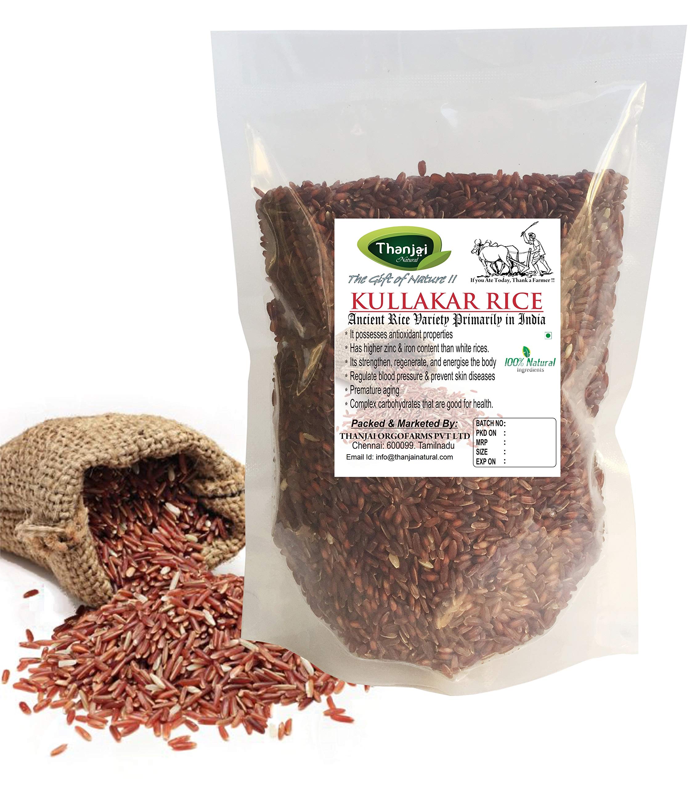 Thanjai Natural Kullakar Rice (Red Rice) 2kg Pure Indian Oldest Traditional Method Farmed & Cultivated 100% Natural, 2000g (B09172LJM4) Amazon Price History, Amazon Price Tracker