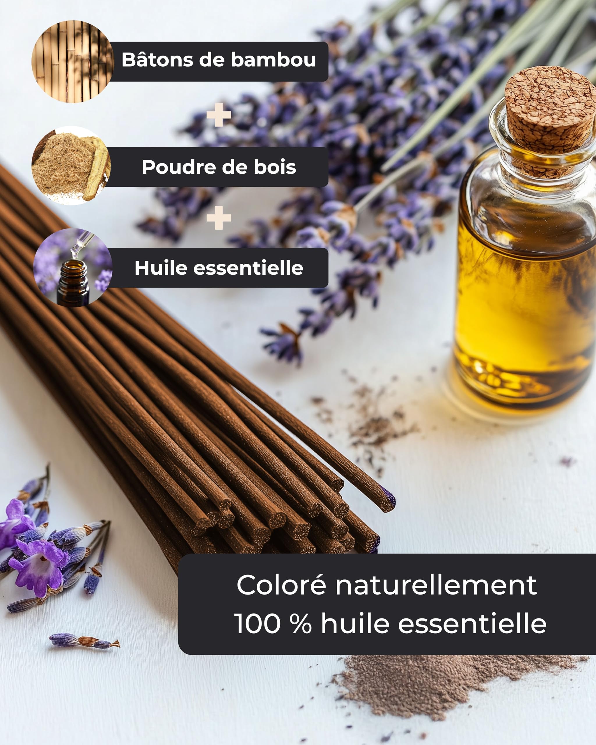 Incensera Encens Lavande 100 Batonnets Naturels Relaxants – Baton Naturel Non Toxique pour Sommeil Méditation Yoga