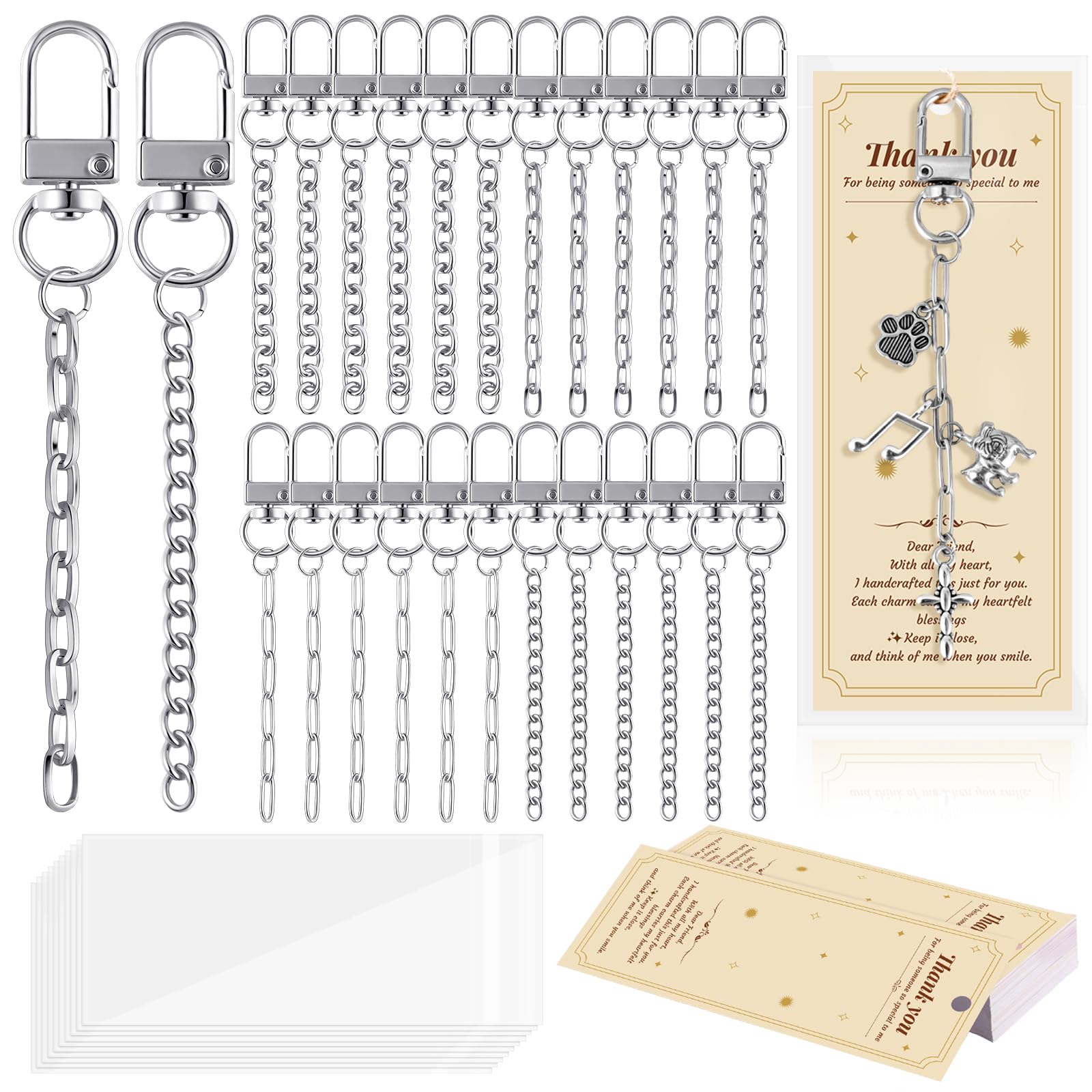 Wurosi 24 Sets Keychain Making Kit for Bag Charm with Package,Silver