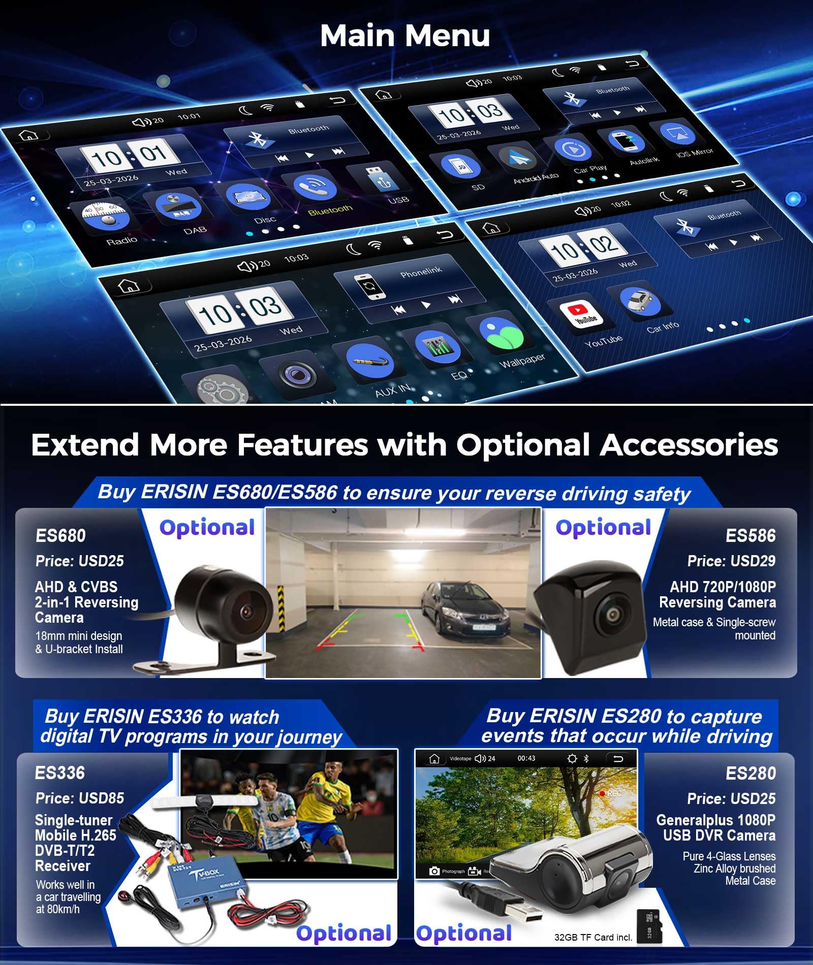 Erisin 7-calowy samochód stereo DVD nawigacja satelitarna do VW Transporter T6 Crafter 2 Amarok Caddy MK3 MK4 Polo 6R ŠKODA Yeti Wireless Carplay Android Auto DSP Bluetooth Wifi DAB+ Radio