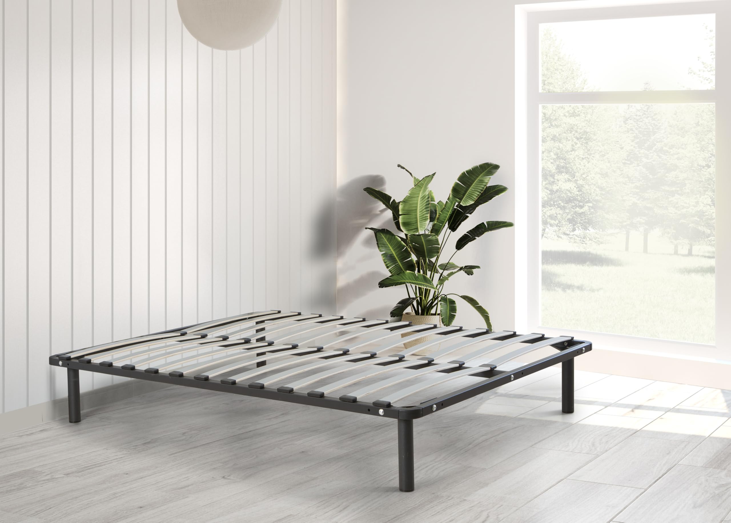 MUEBLIX.COM - Somier Reforzado para Cama 150 x 190 cm Remo, Somier con Patas Roscadas 27 cm, Fabricado con Estructura Metálica en Tubo de Acero, Somier Láminas Anchas Desmontable