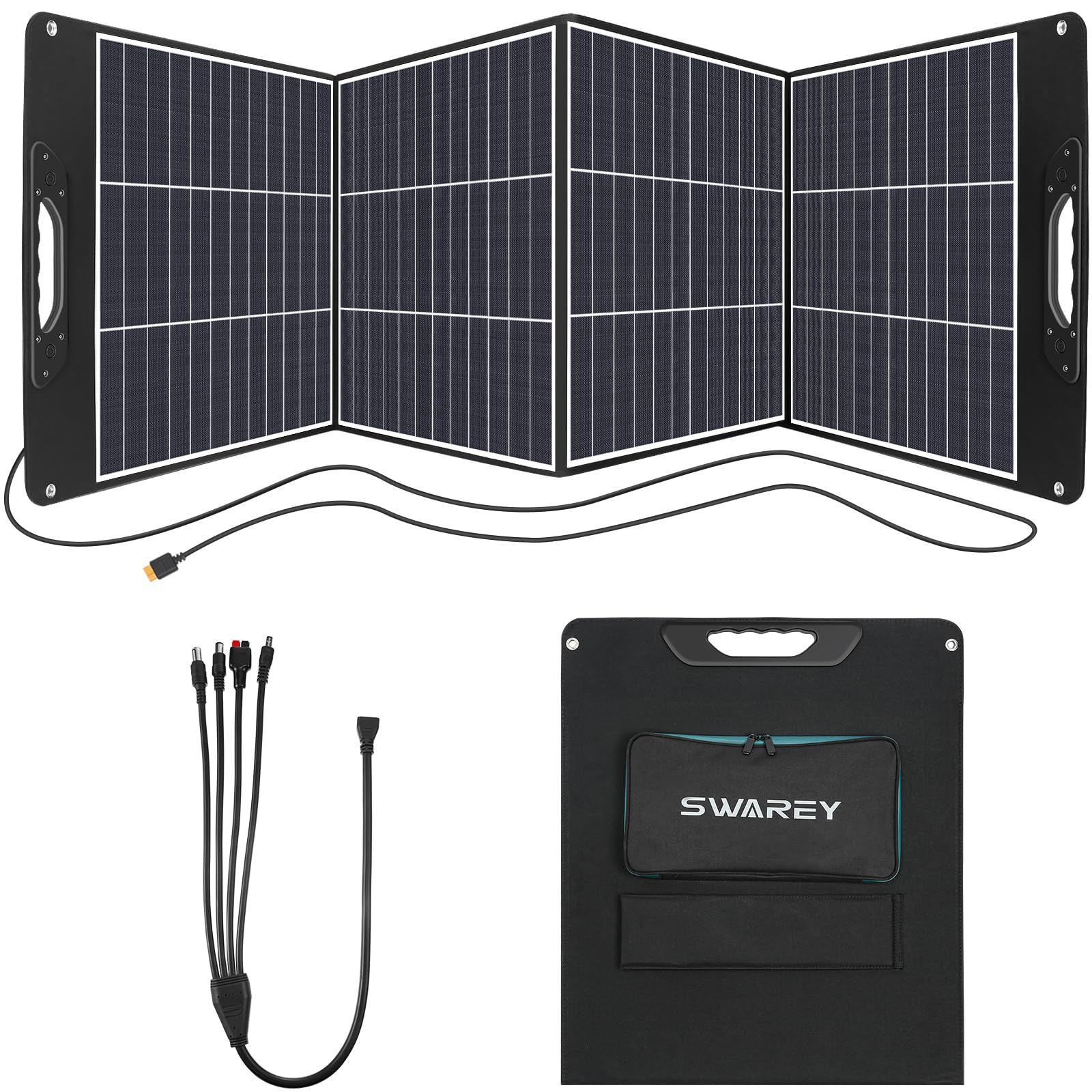 Panel Solar 200W, Placa Solar Portátil Monocristalino con USB-C 18W, Adaptadores XT60 Anderson DC5521, Soportes Ajustables para Estación de Energía Exteriores Camping RV