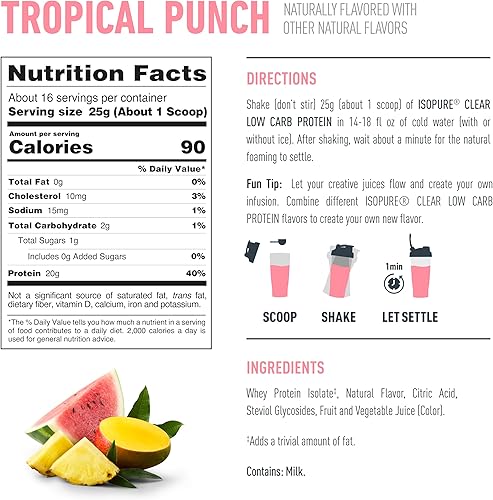 Miniatura 7 de Isopure - polvo de proteína de suero de leche con sabor a fruta ligera refrescante