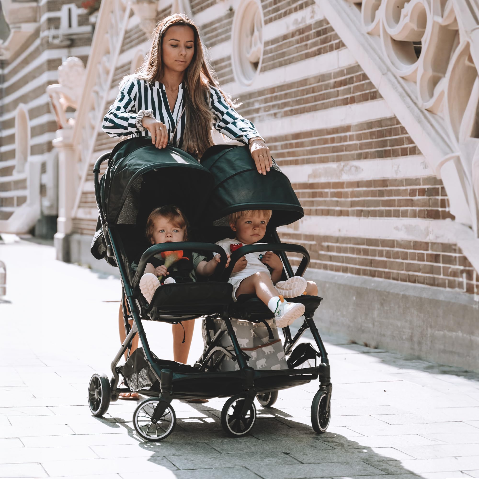Deryan Rolo X2 Kinderwagen Buggy 2 in 1 - klappbar bis 44kg - Schwarz