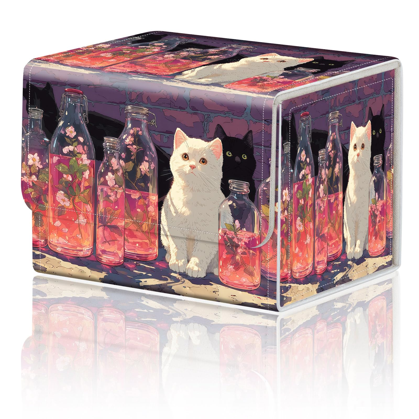 Card Game Storage Box for TCG Deck Box MTG Card Box Organizer Trading Card Case Commander Deck Box TCG Card Storage Box Magnetic Closure Creative Pattern, Cute Cat Pink Cherry Blossom Vase — image 1