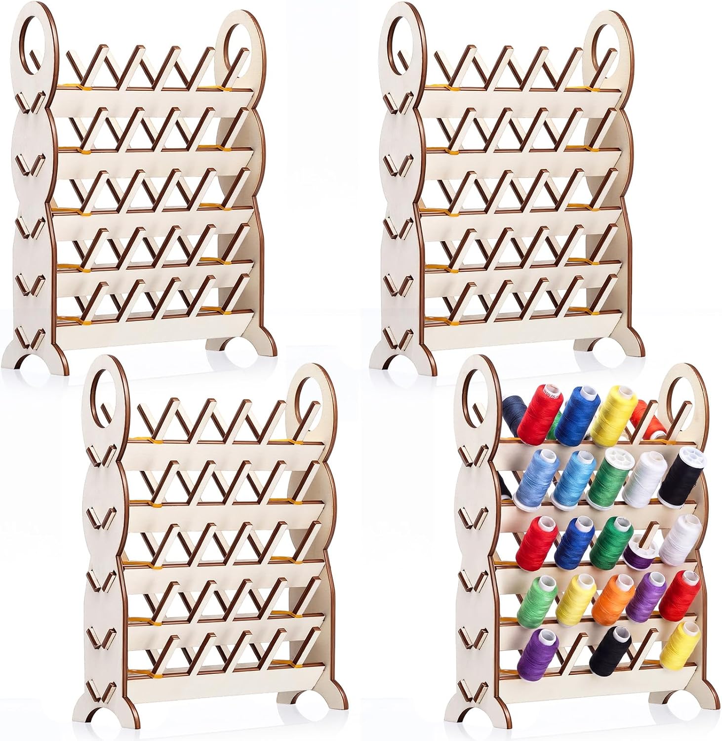 Yalikop 4 Pack Wooden Sewing Thread Holder, 50 Spools Compact Thread Rack for Class 15 Bobbins and Mini Embroidery Spools, 0.8 Inch Space Small Bobbin Organizer for Sewing and Embroidery Storage