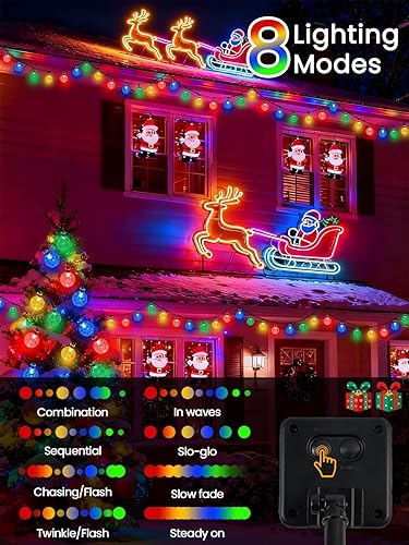 Miniatura 3 de Paquete de 2 guirnaldas de 100 luces LED solares para exteriores, luces impermeables de 64 pies con 8 modos de iluminación, decoraciones de Navidad