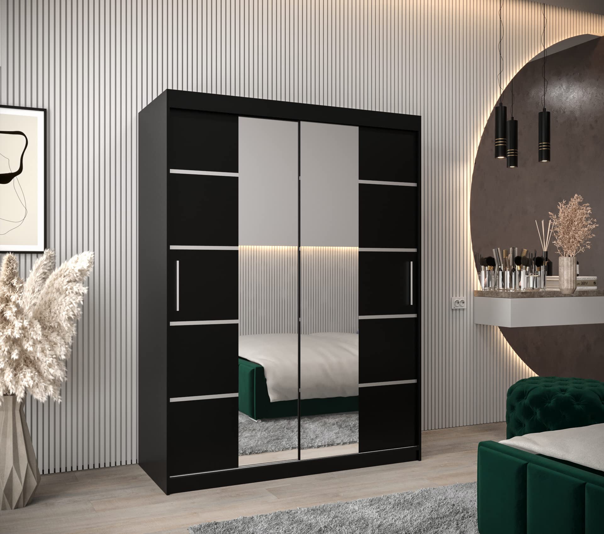 ABIKSMEBLE Armoire Verona 4 avec Porte Coulissante Miroir - Dressing pour Chambre Adulte - Penderie Vêtement - Garde Robe - Placard 2 Portes - Closet