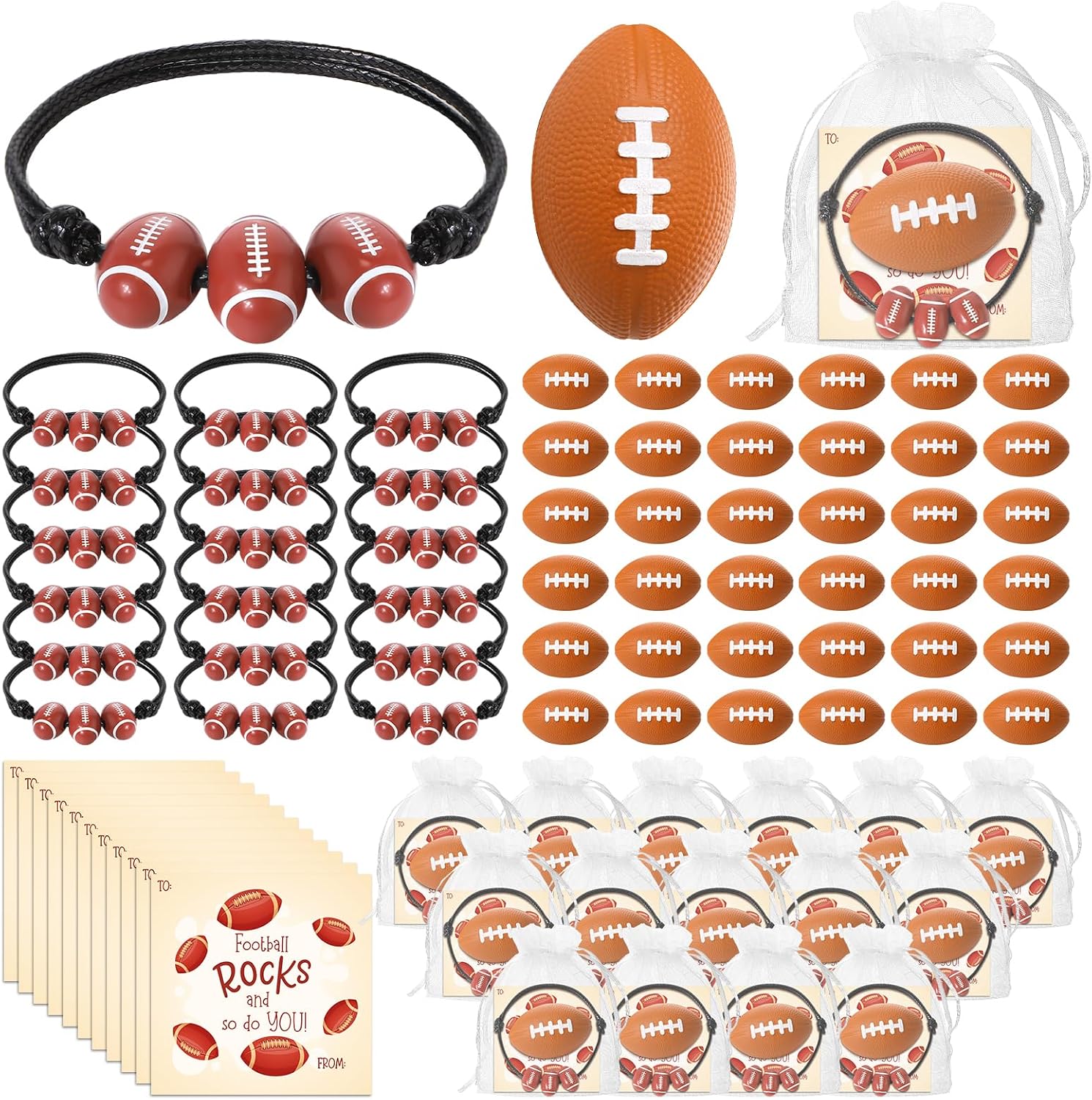36 Sets Football Gifts Bulk Mini Sport Stress Balls Bracelets with Cards for Football Themed Team Gifts for Carnival Birthday Party Favors