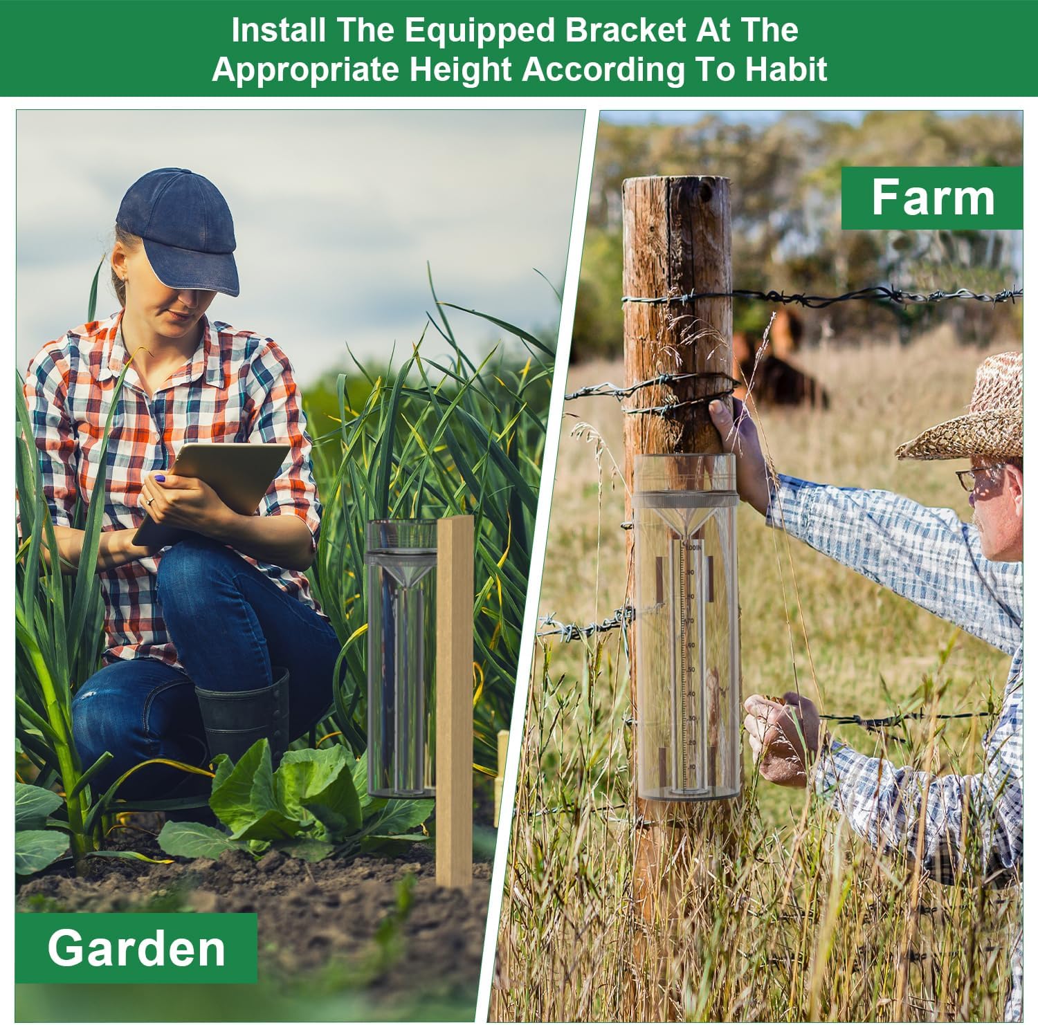 Rain Gauge Outdoor Rain Gauge Accurate to 0.01 Inches with Mounting Bracket All-Weather Rain Gauge Suitable for Farm Garden Courtyard