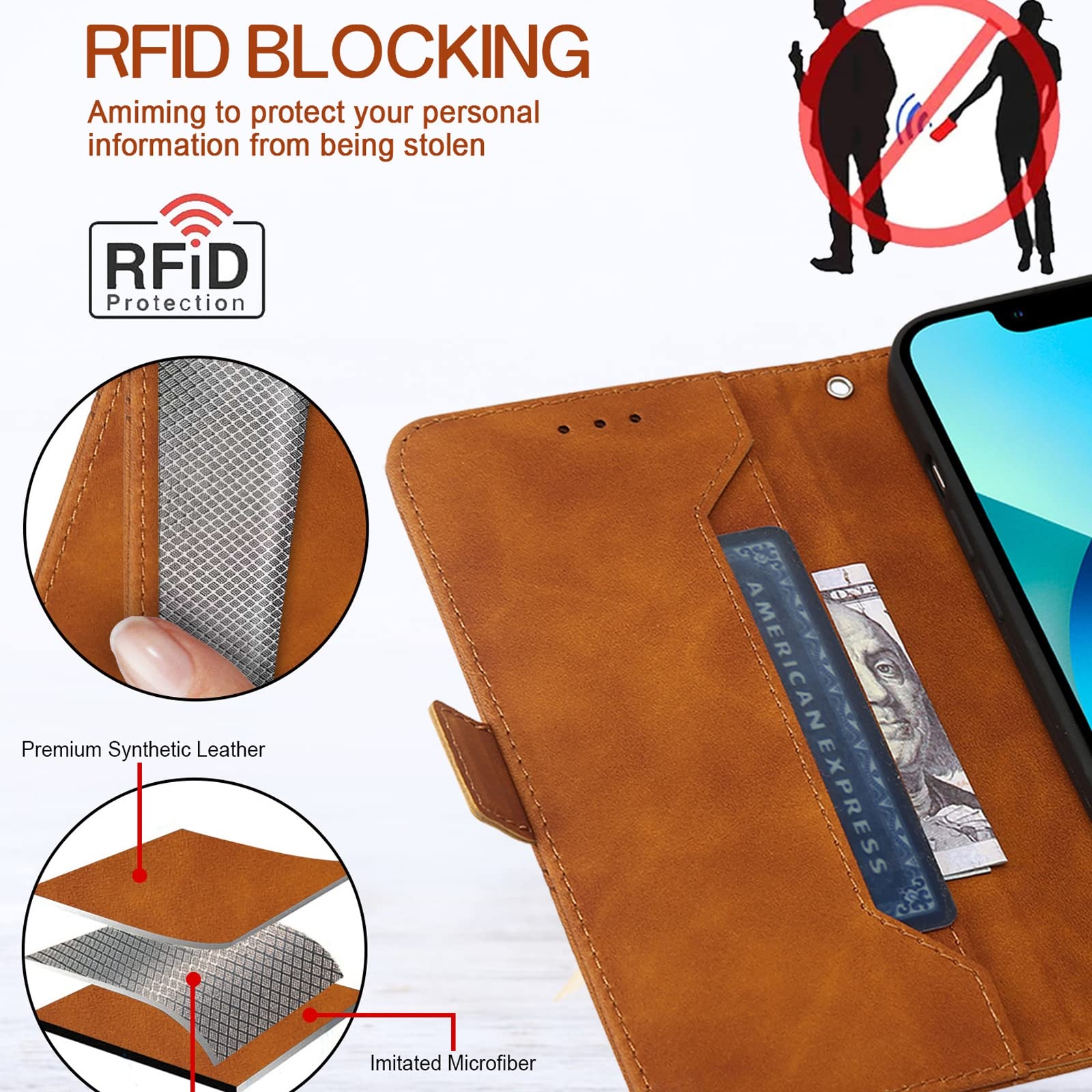 LTL Hülle Für iPhone 13 Mini/13/13 Pro/13 Pro Max, Chutzhülle Premium PU/TPU Lederhülle Flip Wallet Tasche Case Mit Ständer Und Kartenfächer/Magnetverschluss,Gelb,13 Pro 6.1"