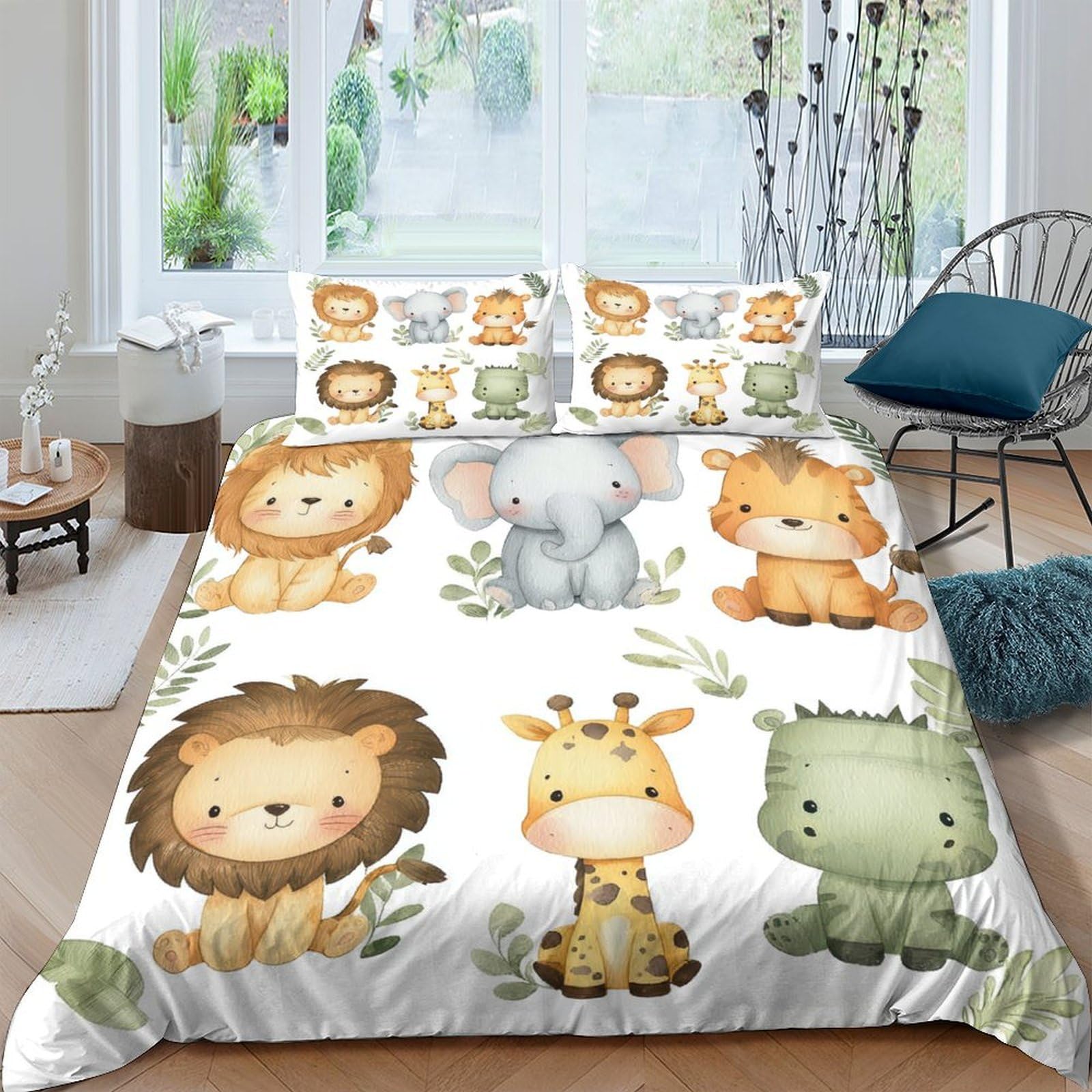 Ctjqhvkz Style-1 3D Printed Cute Lion Jungle Fitted Sheet Microfiber Soft Animal Giraffe Bed Cover For Bedroom Guest Room Decor Single（135X200cm）
