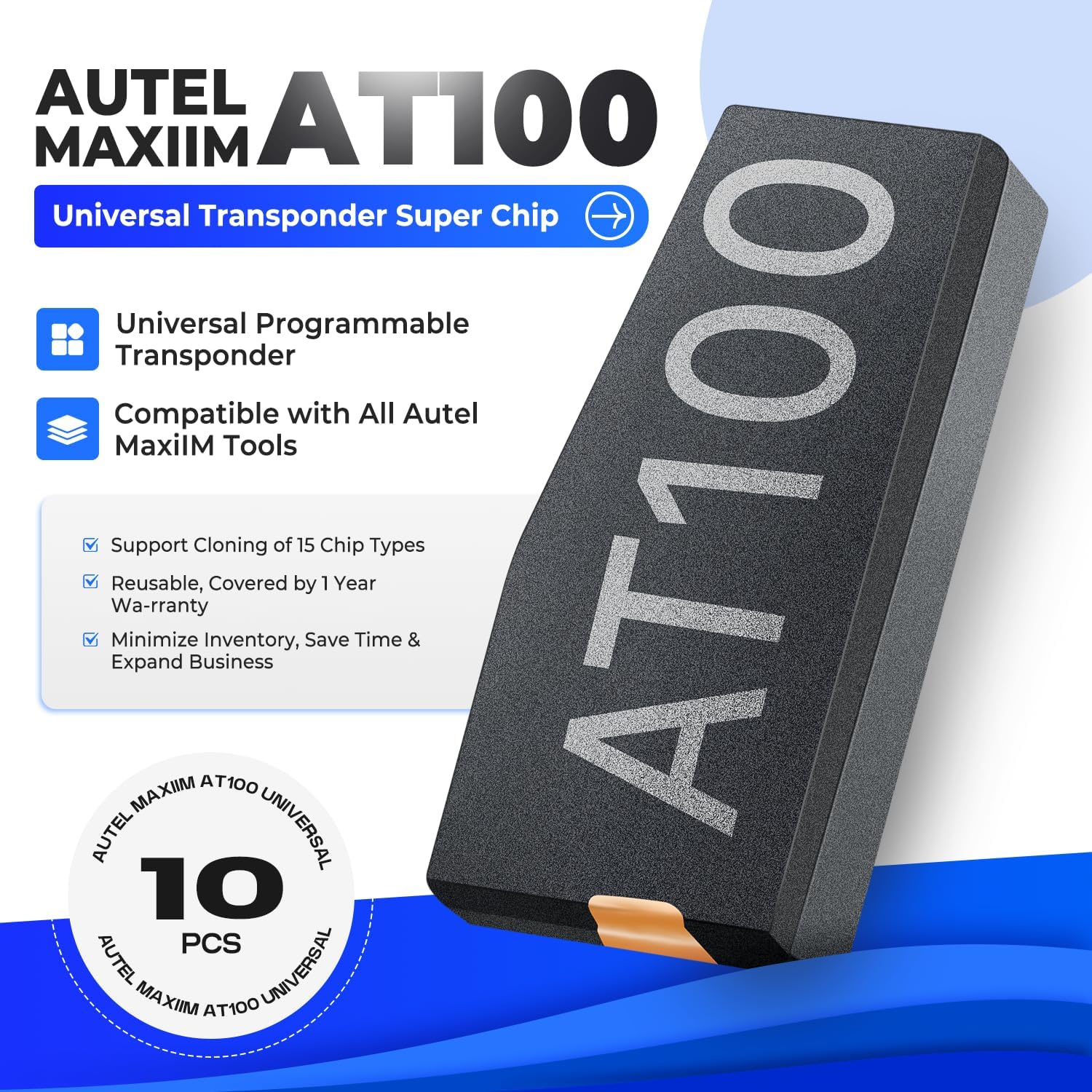 Autel AT100 Super Chip 2026, Transponder for ID11 ID12 ID13 ID46 ID47 ID48 ID49 ID4A ID4C ID5C ID4D ID64 ID8A ID8C MQB, Work with MaxiIM KM100 IM508 IM508S IM608 IM608 PRO 2 (10PCS/ Pack)