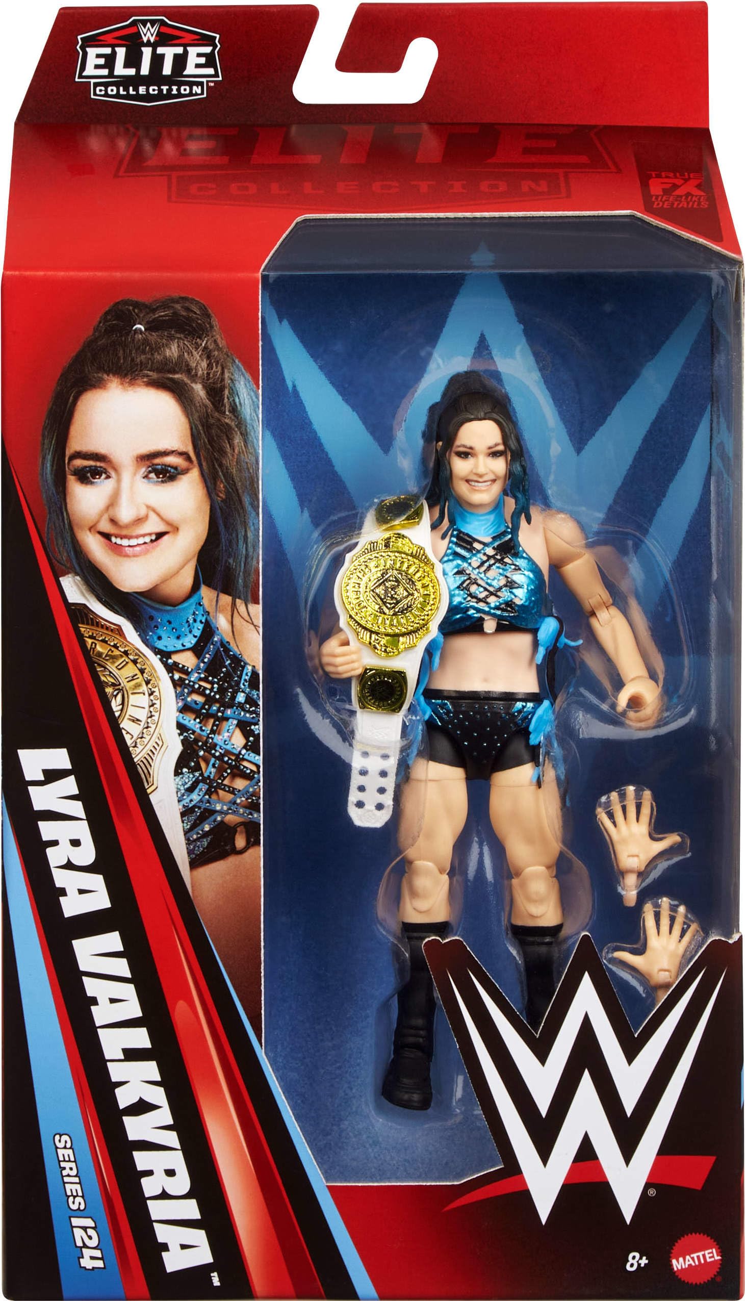 Mattel WWE Elite - Figura de acción y accesorios, serie #124, Lyra Valkria coleccionable de 6 pulgadas con 25 puntos de articulación y manos intercambiables