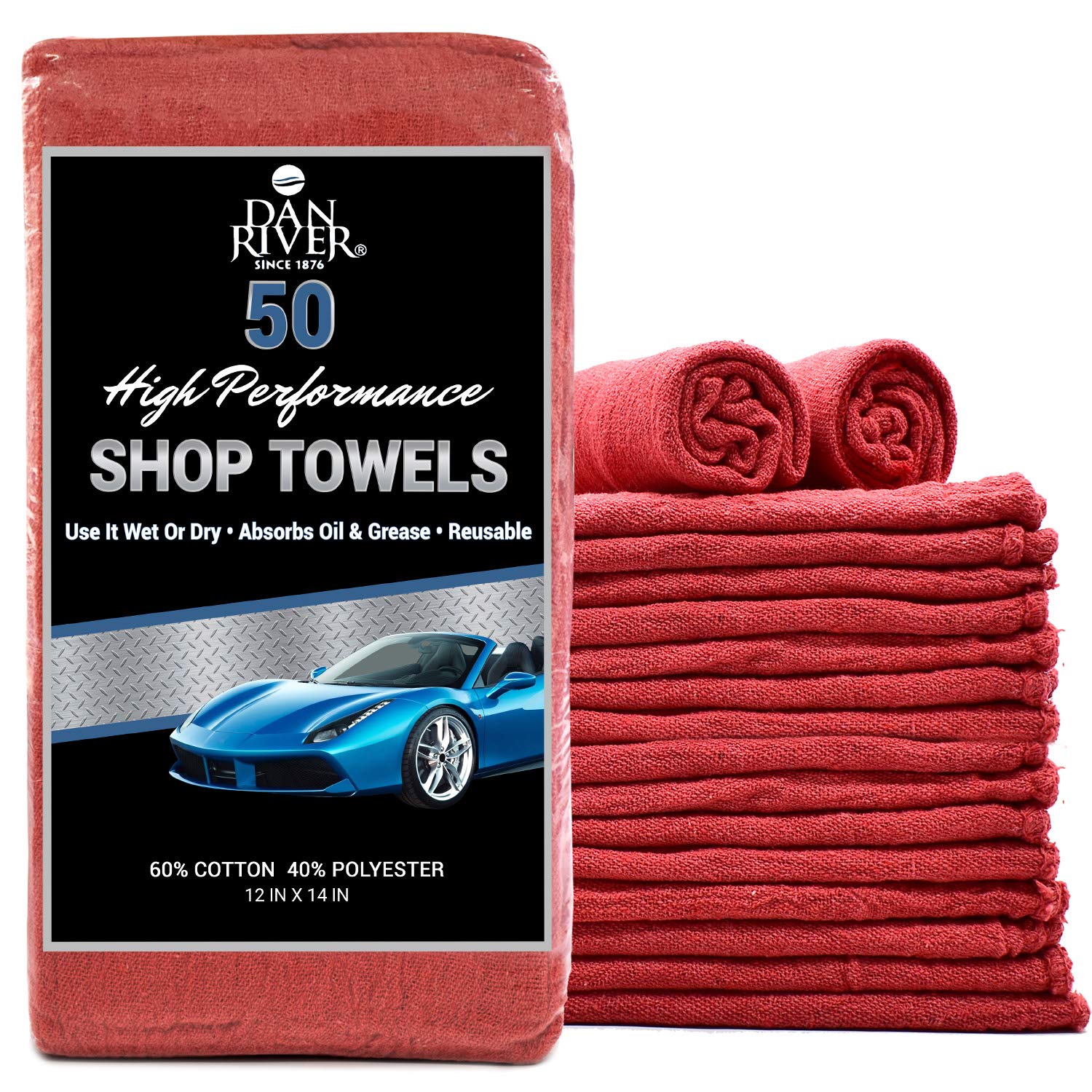 DAN RIVER Shop Towels 12x14 inc 50 Pack Red Terry Cloth Rags