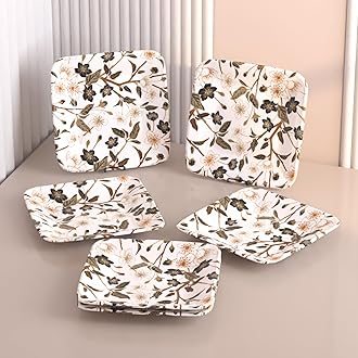 Castleite Bliss Melamine Quarter Plates Set Of 6-Size 7', Non Breakable, Square Designer Plate For Serving Snacks, Breakfast, LunchOrDinner At Home, Kitchen,OrCafé, Stainless (Wavy Daze), Multicolor