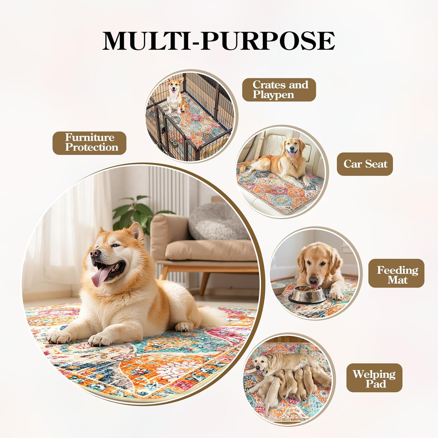HAOCOO Washable Pee Pads for Dogs, (2 Pack) 3Ft x 4Ft Non-Slip Reusable Puppy Training Pads with Waterproof, Orange Super Absorbent Leak-Proof Whelping Pads Litter Mat for Pet Housebreaking