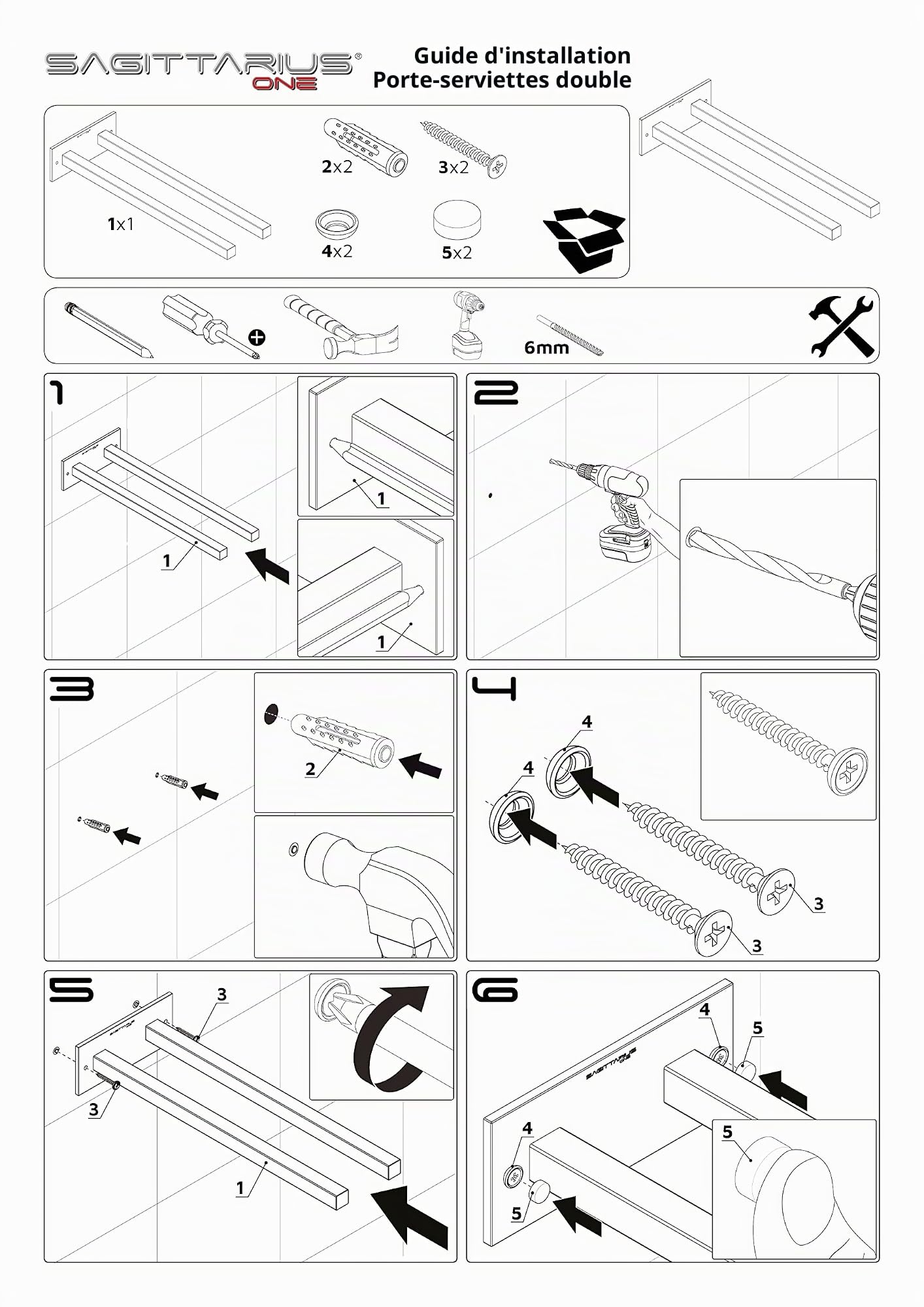 400S1 porte serviette salle de bain double 40 cm, mural, acier inox SUS304 antirouille, finition poli, chromé, moderne