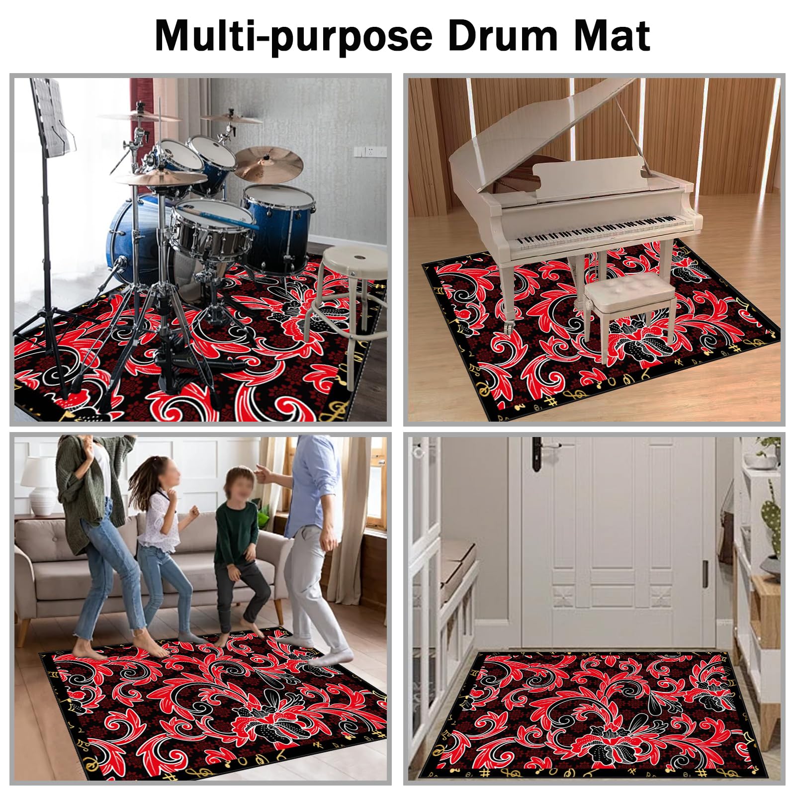 170 x 140 cm Dywan z baterią elektroniczną Dźwiękoszczelny Antypoślizgowy Dywan Pochłaniający Akustyczny Profesjonalna mata do instrumentów muzycznych do instrumentów muzycznych do gitary basowej