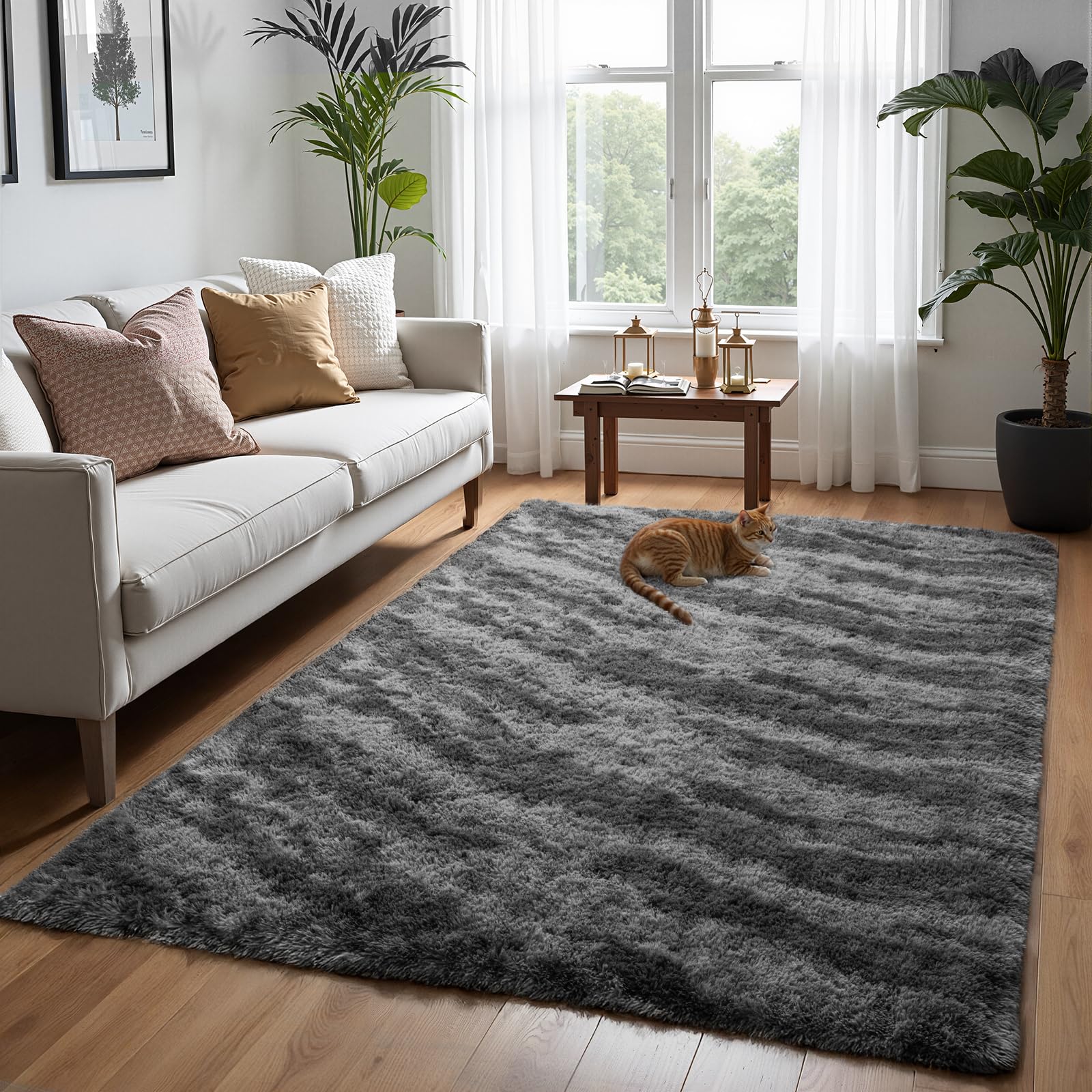 Zentavio Area Rugs for Living Room 4x6 Rugs for Bedroom Carpet Fluffy Fuzzy Soft Shag Aesthetic Plush High Pile Gray Throw Rug for Nursery Kids Room Dorm Marble Grey