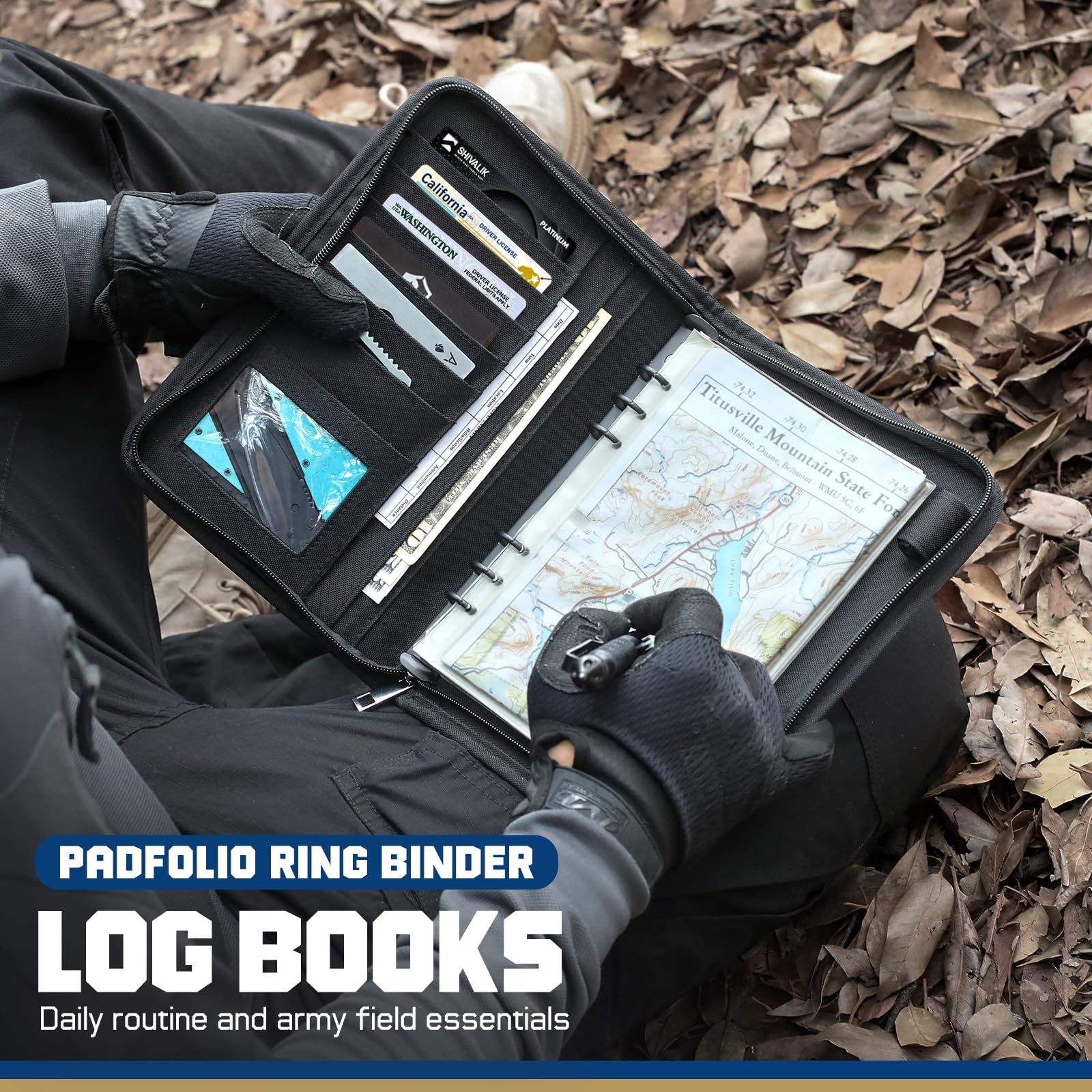WYNEX Cuaderno TáCtico Padfolio Con 80 Hojas, Cuaderno Militar Militar, Carpeta TáCtica Con Cremallera Para Equipo TáCtico Y Organizador, Recargable, A5, 6 Anillas