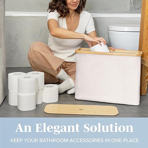 Miniatura 4 de Lonbet - Cesta de papel higiénico - Almacenamiento de papel higiénico - El mejor organizador de baño - Cesta de almacenamiento de bambú, cesta
