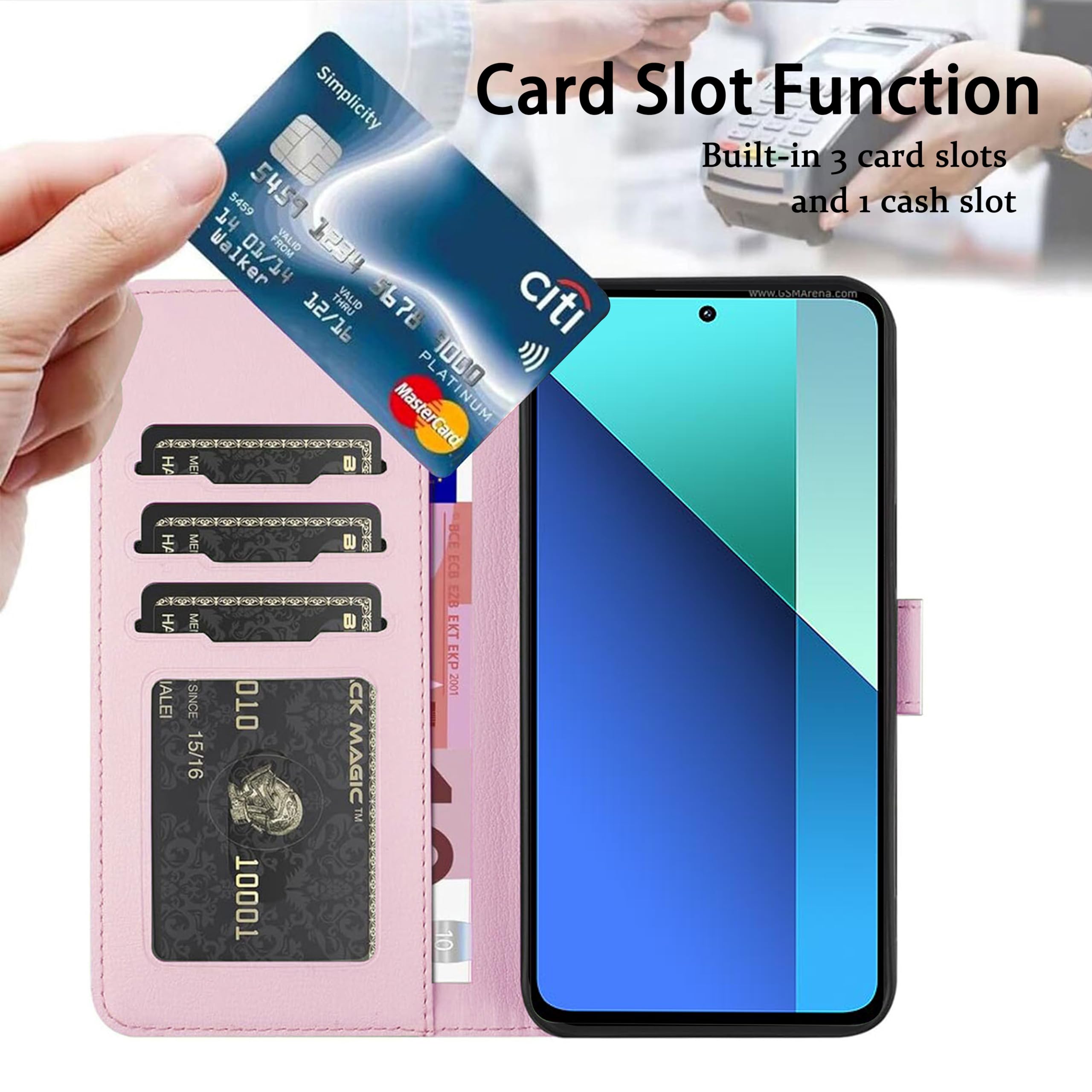 FALUWONRU Custodia per Xiaomi Redmi Note 13 Pro 5G,Gatti carini e colorati Cover Portafoglio Protettiva Libro Flip Caso Phone Magnetica Custodie in Con Slot per Schede e Magnetica Supporto,Rosa
