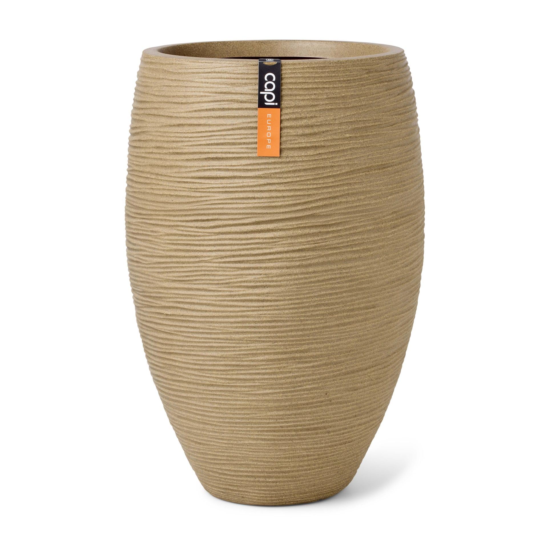 CAPI EUROPE - Vase elegant deluxe Rib NL - 38x58 - Beige - Opening Ø27 - Pot for indoor and outdoor use - Shatterproof - 100% recyclable - KBER1131