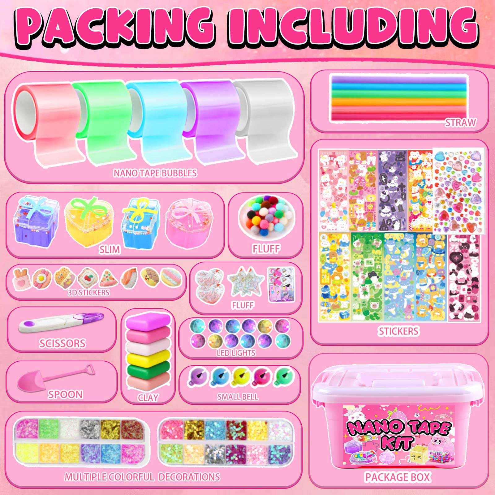 ZiZa Cute Nano Tape Bubble Kit for Kids, Nano Tape Squishy Maker Making Kit, Toys for Girls with Step-by-Step Video Tutorials