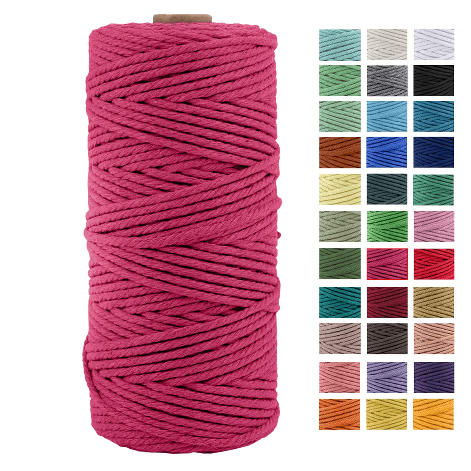 3mm x 109Yards Macrame Cord Thick Natural Cotton Macrame Rope, 4 Strand Twisted Cotton Cord Rope for Soft Macrame Natural Color Handmade Wall Hanging, Plant Hanger, Craft, Knitting, Decorative Project