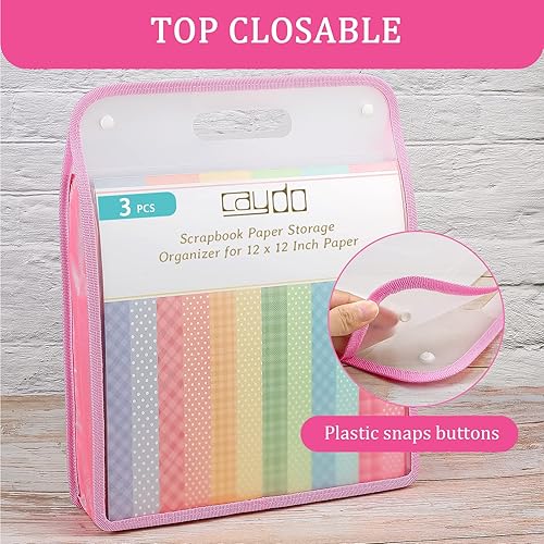 Miniatura 4 de Caydo Organizador de almacenamiento de papel para álbumes de recortes, folio de papel expandible rosa para hojas de 12 x 12 pulgadas, almacenamiento