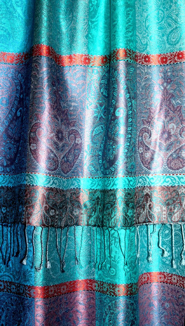 Lorenzo Cana Pashmina Foulard jacquard tissé 100 % soie Motif cachemire Écharpe en soie pashmina Multicolore 70 x 190 cm
