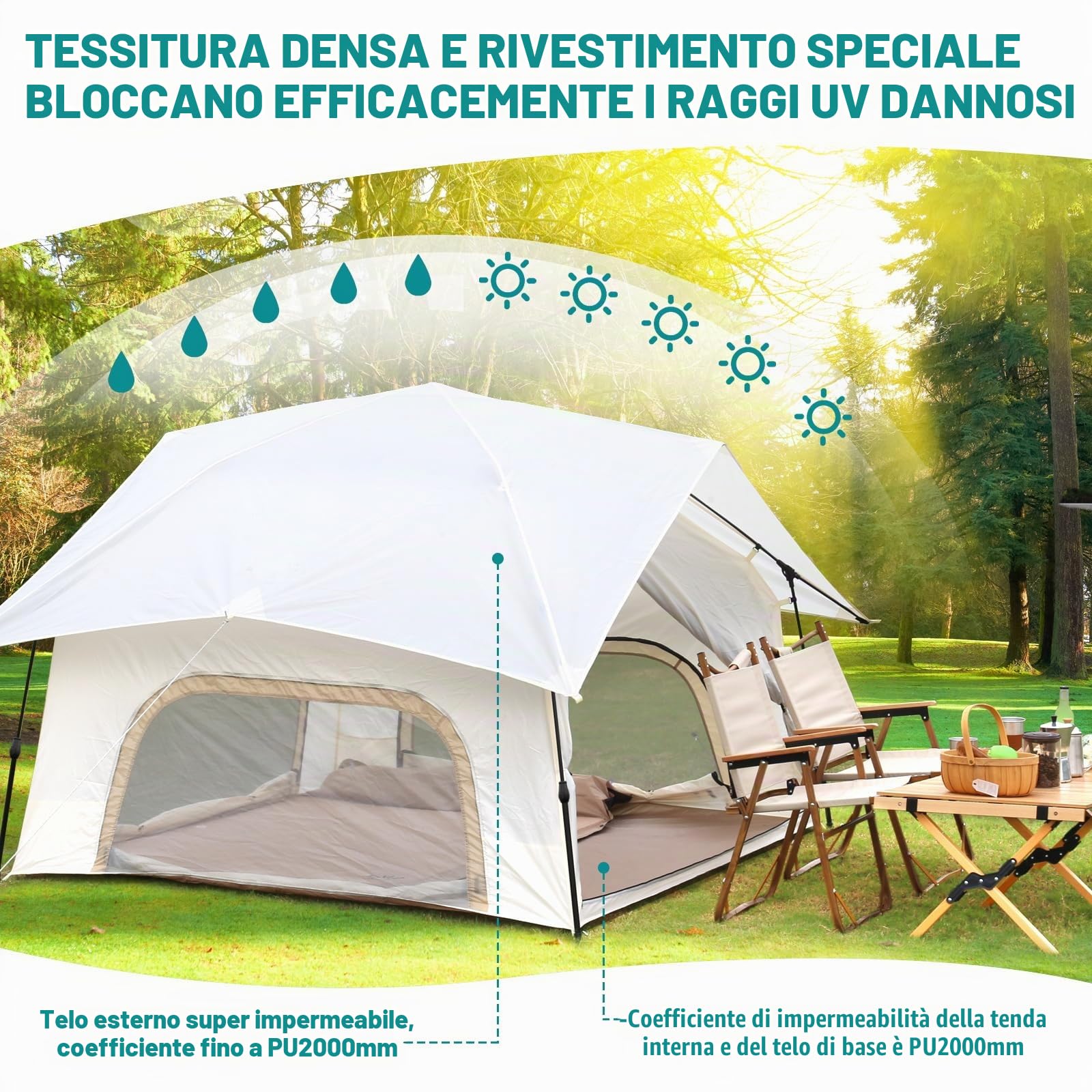 Chihee Tende da campeggio Pop up Installazione facile Tenda istantanea Rifugio all'aperto Tenda Stand-up Cabina quadrata per famiglie con Finestre a rete Parapioggia esterno Borsa da trasporto