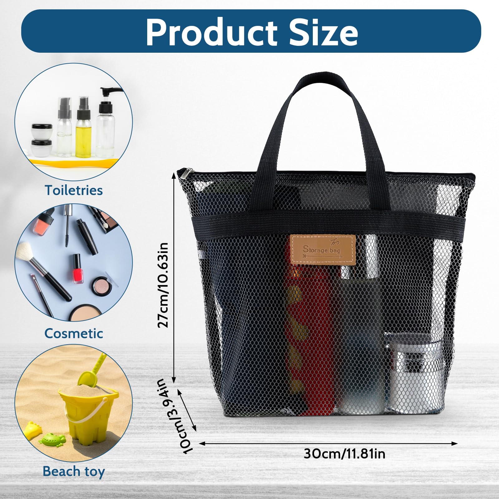 Molain Bolsa de ducha de malla, bolsa de playa portátil de gran capacidad, organizador de baño, bolsa de ducha de viaje para viajes, gimnasio, natación, playa