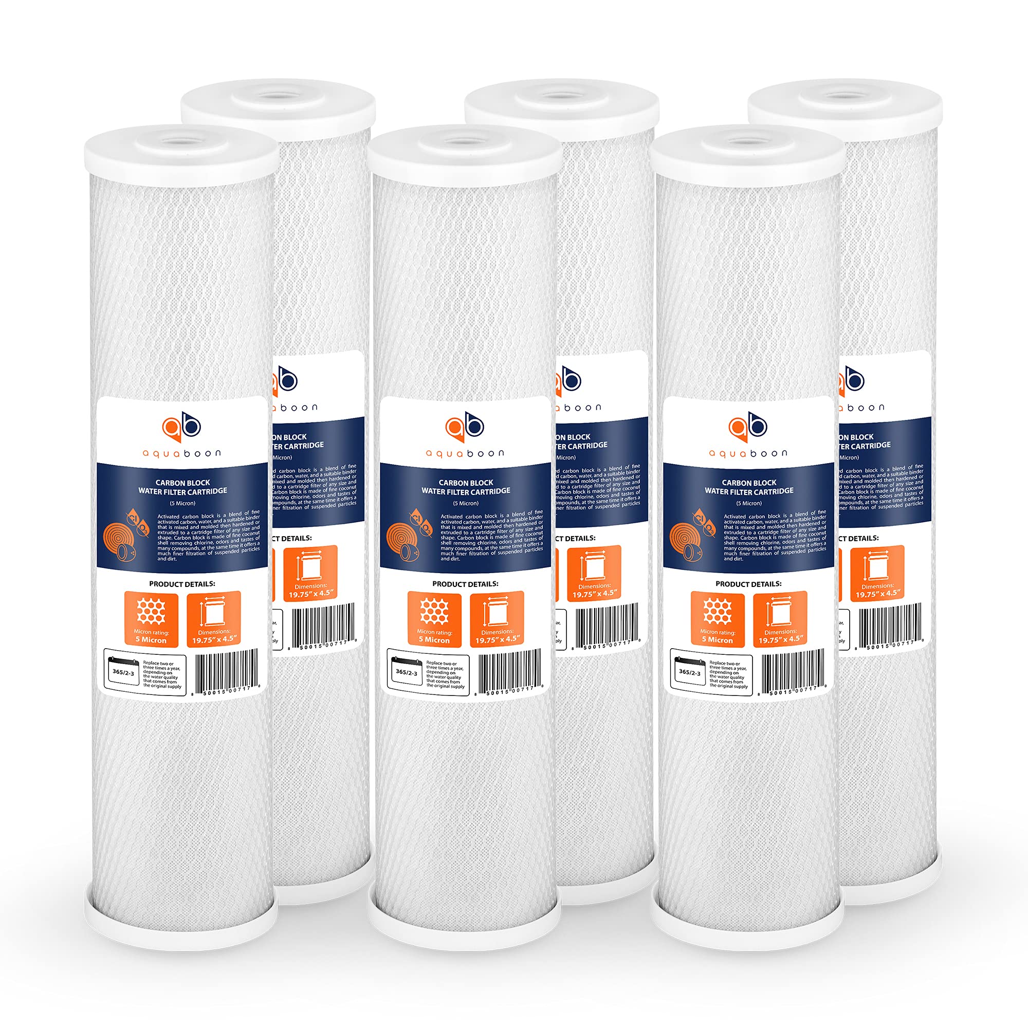 Bloc charbon de noix de coco Aquaboon, filtre eau 20 pouces haute capacité