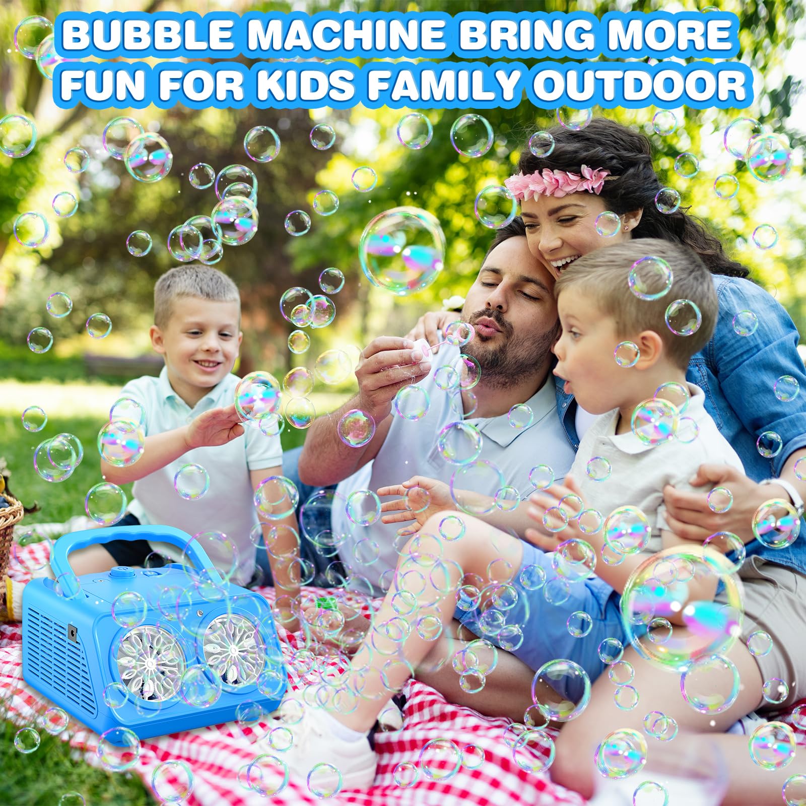 Maquina Burbujas, Más de 22.000 Burbujas por Minuto, Bubble Machine Automatico, Portátil Maquina de Burbujas para Niños Juguetes Regalos para Cumpleaños Fiestas Boda Exteriores (Azul)