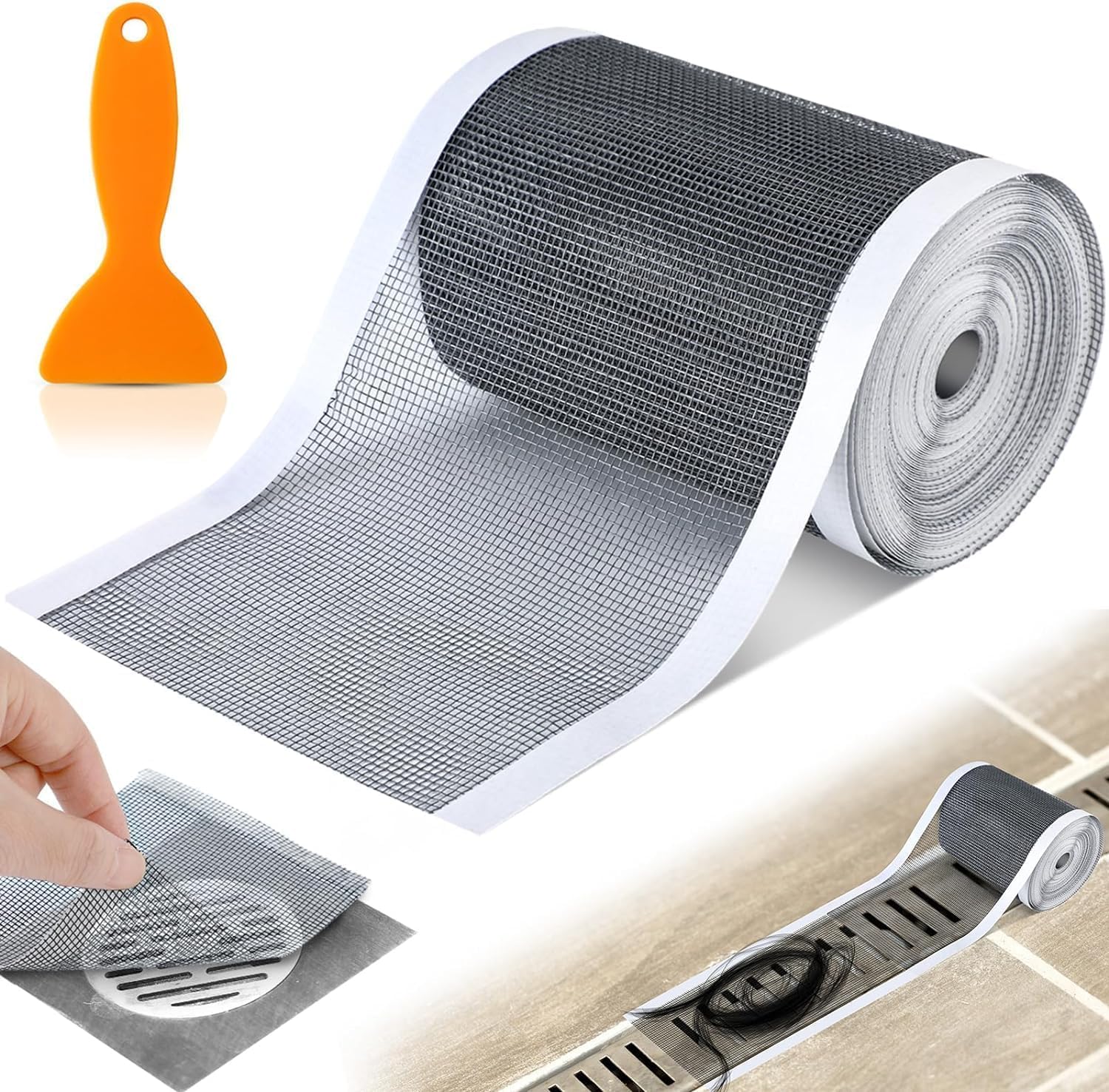 Lonimia Self-Adhesive Shower Drain Hair Catcher Mesh Stickers,Cutable Drain Catcher Anti-Clogging Filter Sticker,Kitchen Bathroom Floor Drain Catcher Anti-Clogging Filter Sticker 