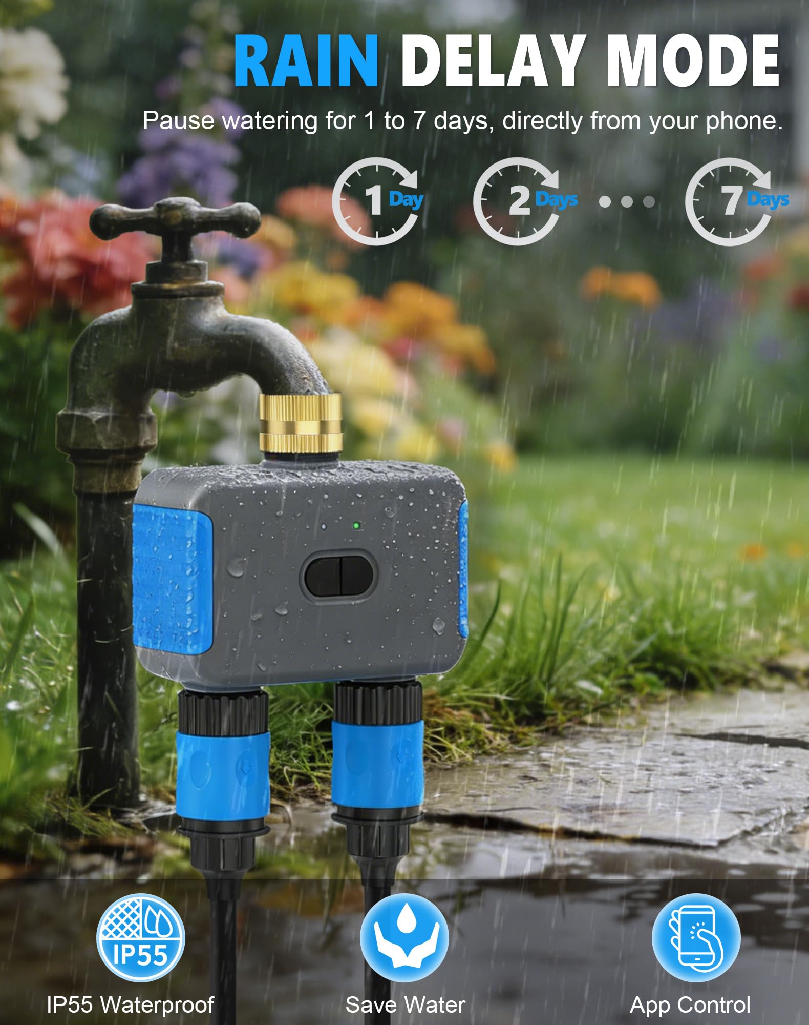 WiFi Sprinkler Timer, Smart Bluetooth Hose Timers, Water Timer for Garden Hose with APP, Digital Automatic Irrigation System Compatible with Alexa Google, for Outdoor Garden Lawn, 2 Outlet — view 8