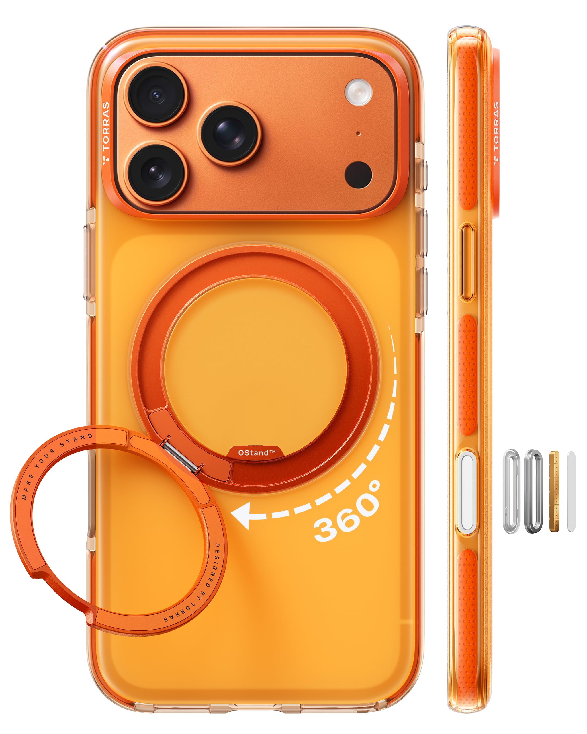 TORRAS O3 Hue for iPhone 17 Pro Max Case,4X Military-Grade Air Drop Protection with Shockproof Airbag Bumper,360 Magnetic Stand Compatible with MagSafe Phone Case,Colorblock Aesthetic,Golden Citrus