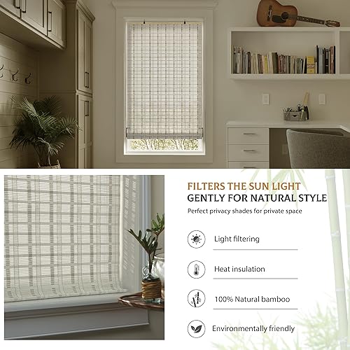 Miniatura 4 de LazBlinds Persianas de bambú sin cordón, persianas enrollables de bambú para ventanas, persianas colgantes con filtro de luz, persianas de bambú