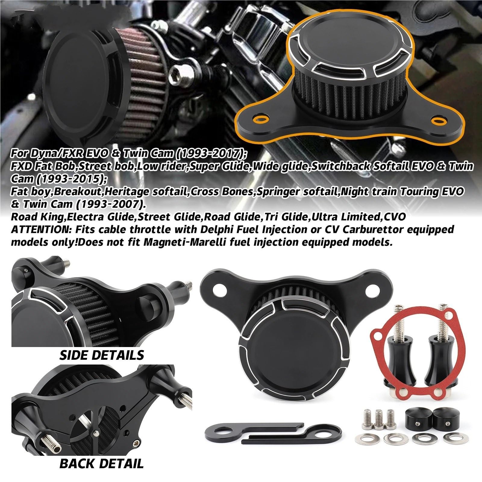 Kompatybilność z Pit Bike crossowym‌ Filtr powietrza w motocyklu filtr wlotowy pasuje do Harley Touring Road King Electra przemieszczanie się po ulicy Dyna FXR 93-17 Softail(Chrome-red)