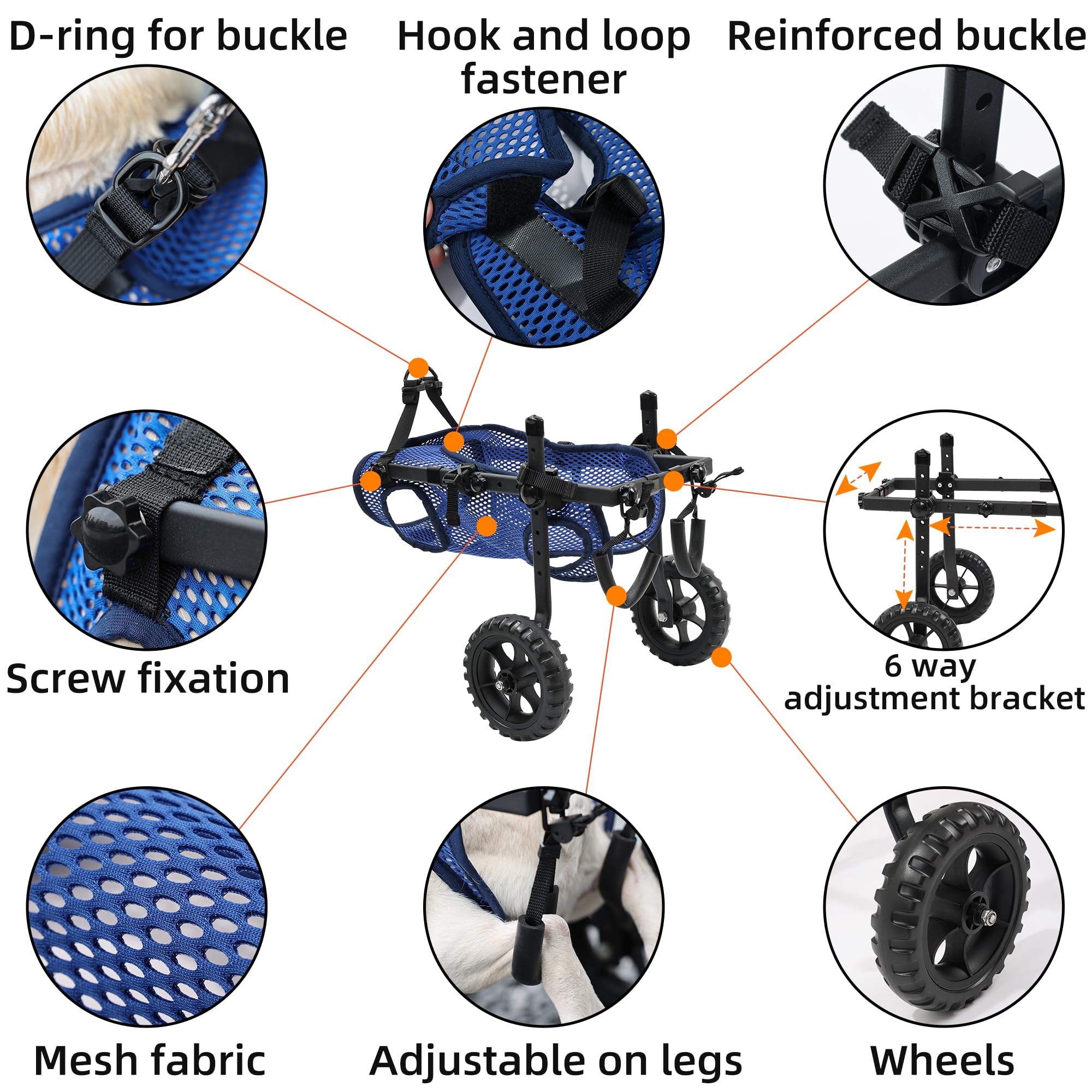 Sedia a rotelle per cani, carrello regolabile per animali domestici con ruote per gambe posteriori, tutore per gambe e supporto per fianchi, aiuta piccoli animali domestici con arti posteriori