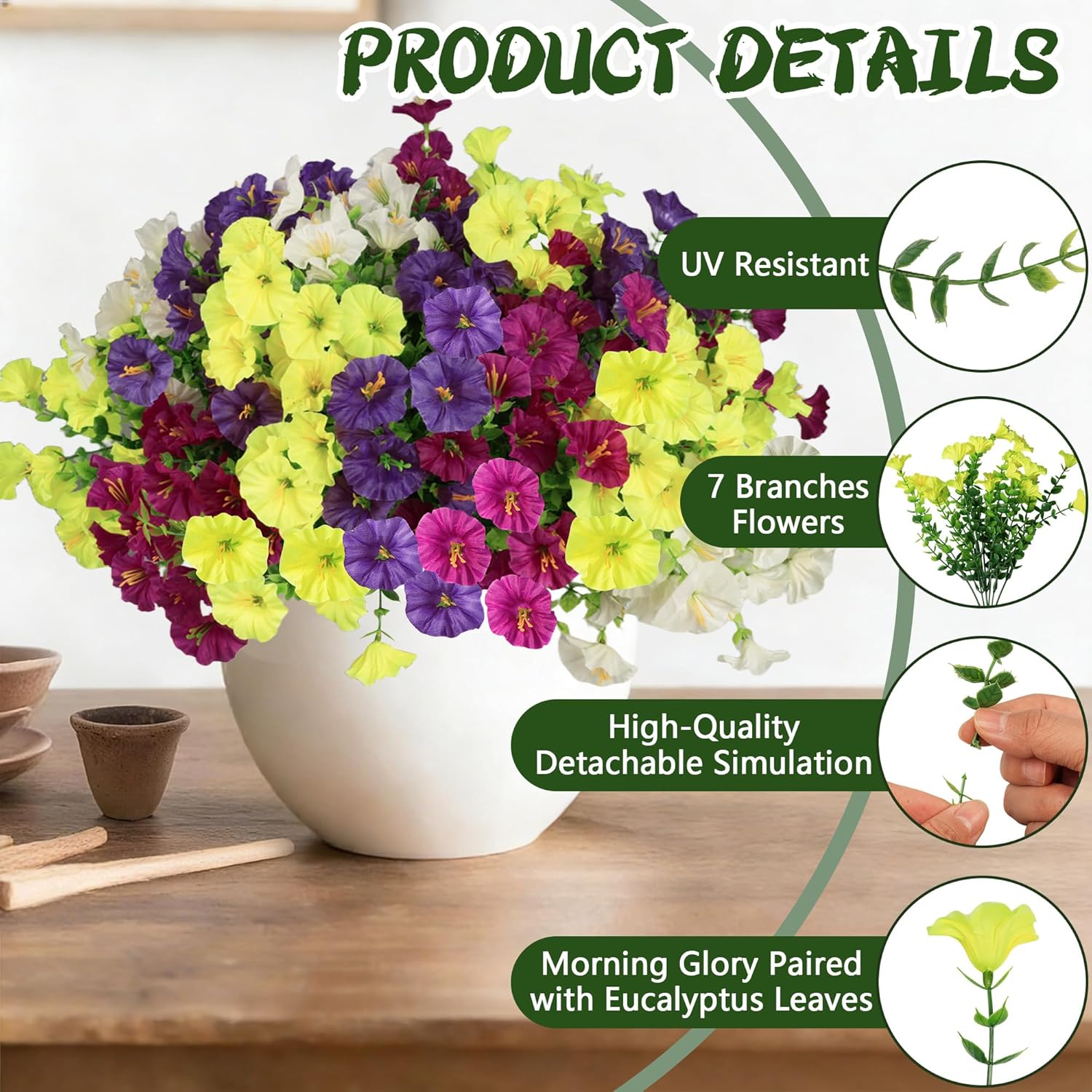 Cekene 16 Bundles Artificial Flowers for Outdoors Faux Outdoor Flowers UV Resistant Fake Silk Morning Glory Flowers Artificial Plants for Outside Spring Summer Garden Window Box Home, Mixed Color