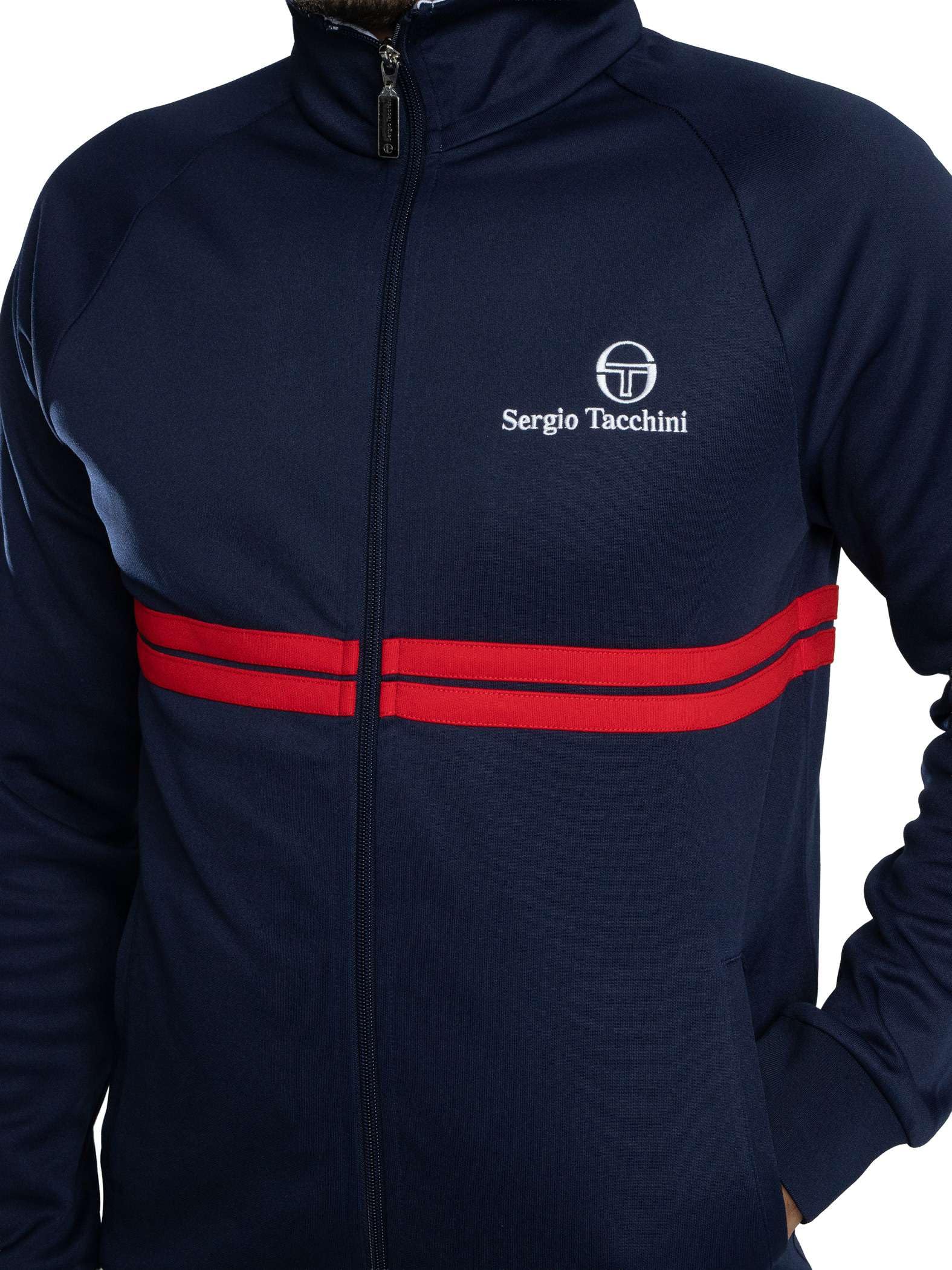 Sergio Tacchini Homme Nouvelle Veste De Survêtement Dallas, Maritime Blue/White/Adrenaline Rush