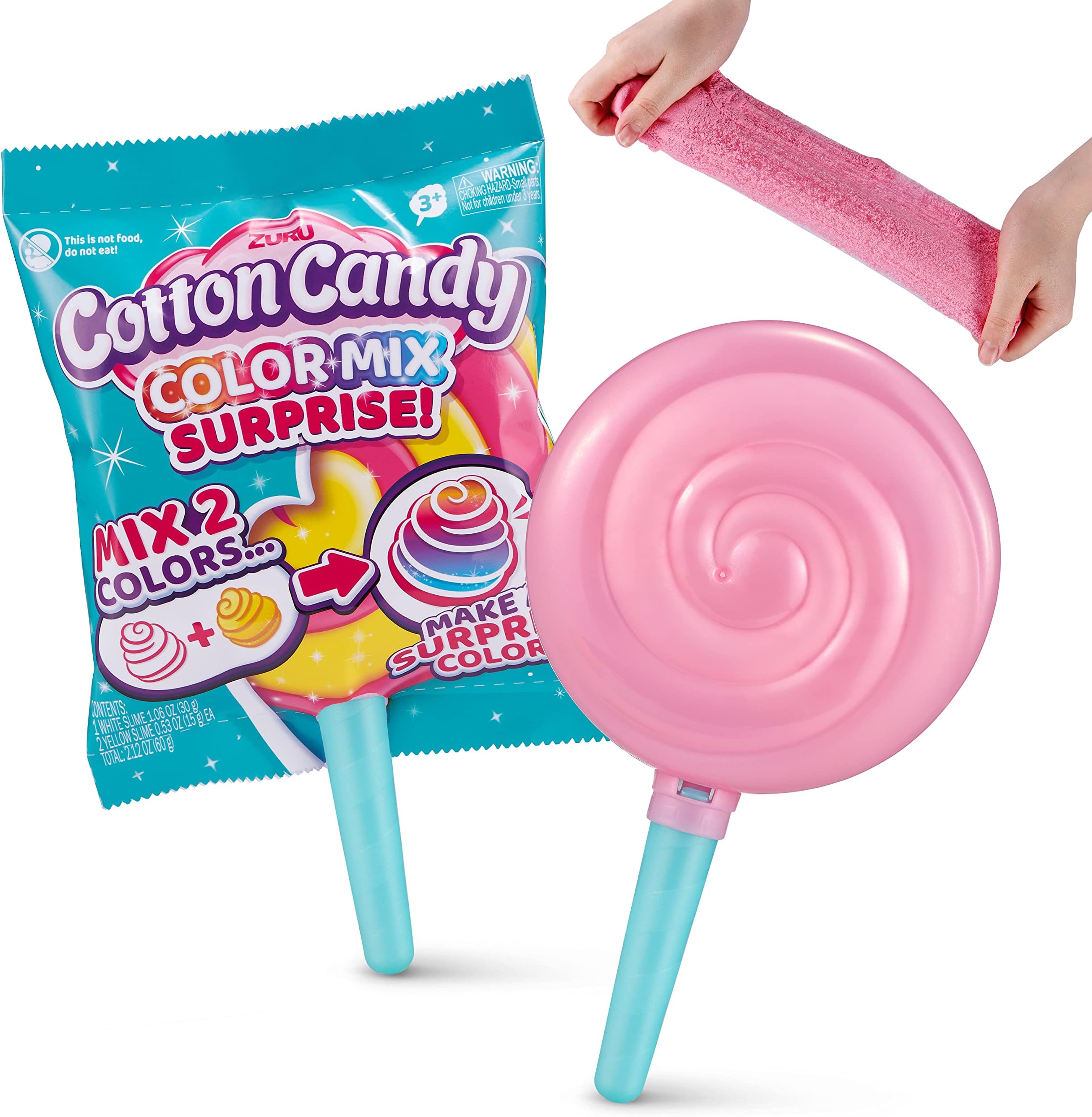 Zuru Oosh Slime Cotton Candy Color Mix Surprise (Blue Handle Pink Slime) Scented, Fluffy, Soft, Stretchy, Stress Relief, Party Favors, Non-Stick, Baby Pink Lolipop And Blue Handle