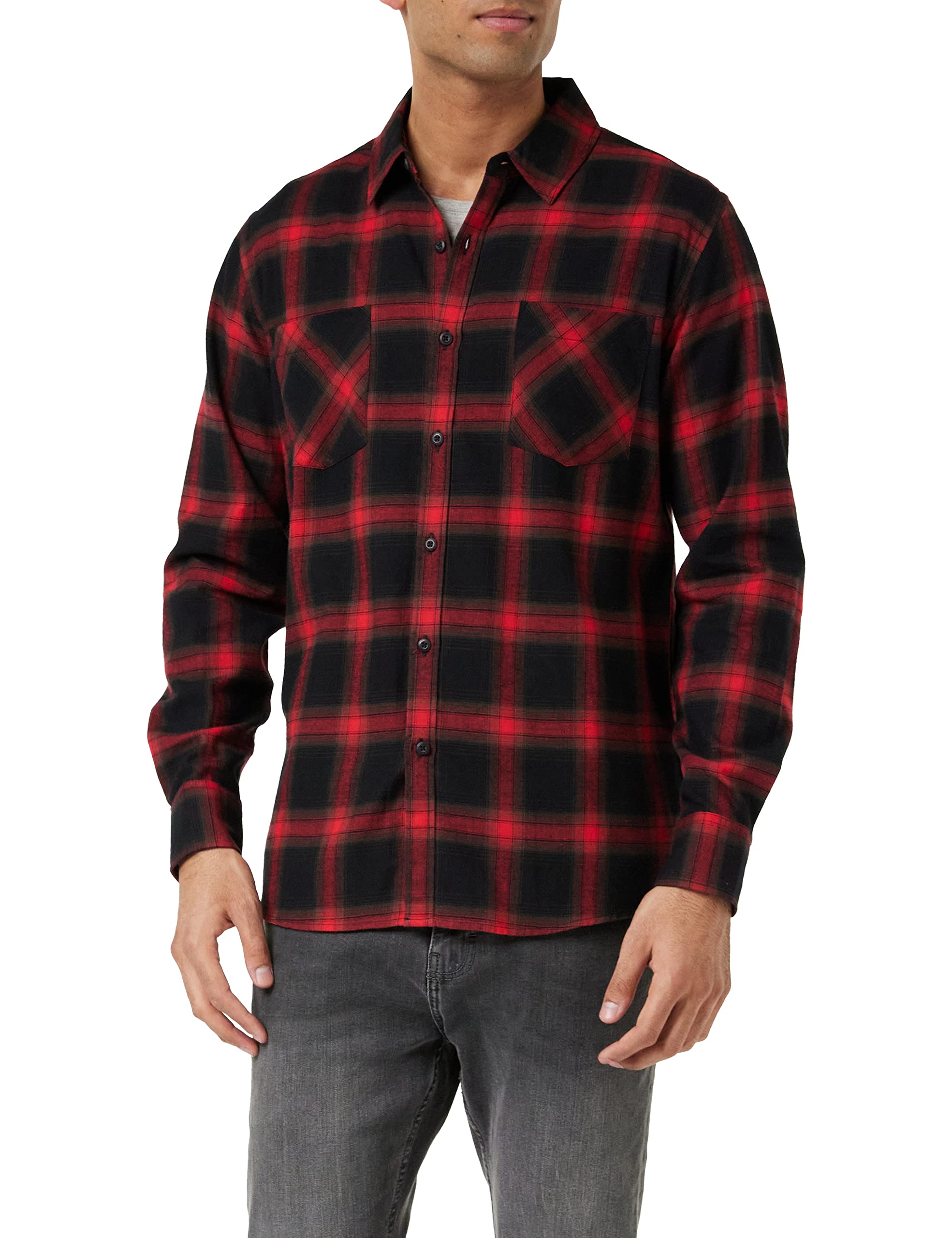 Urban ClassicsMen's Hemd Checked Flanell Shirt 6 Casual, Multicolour (Black/Red 02374), XL