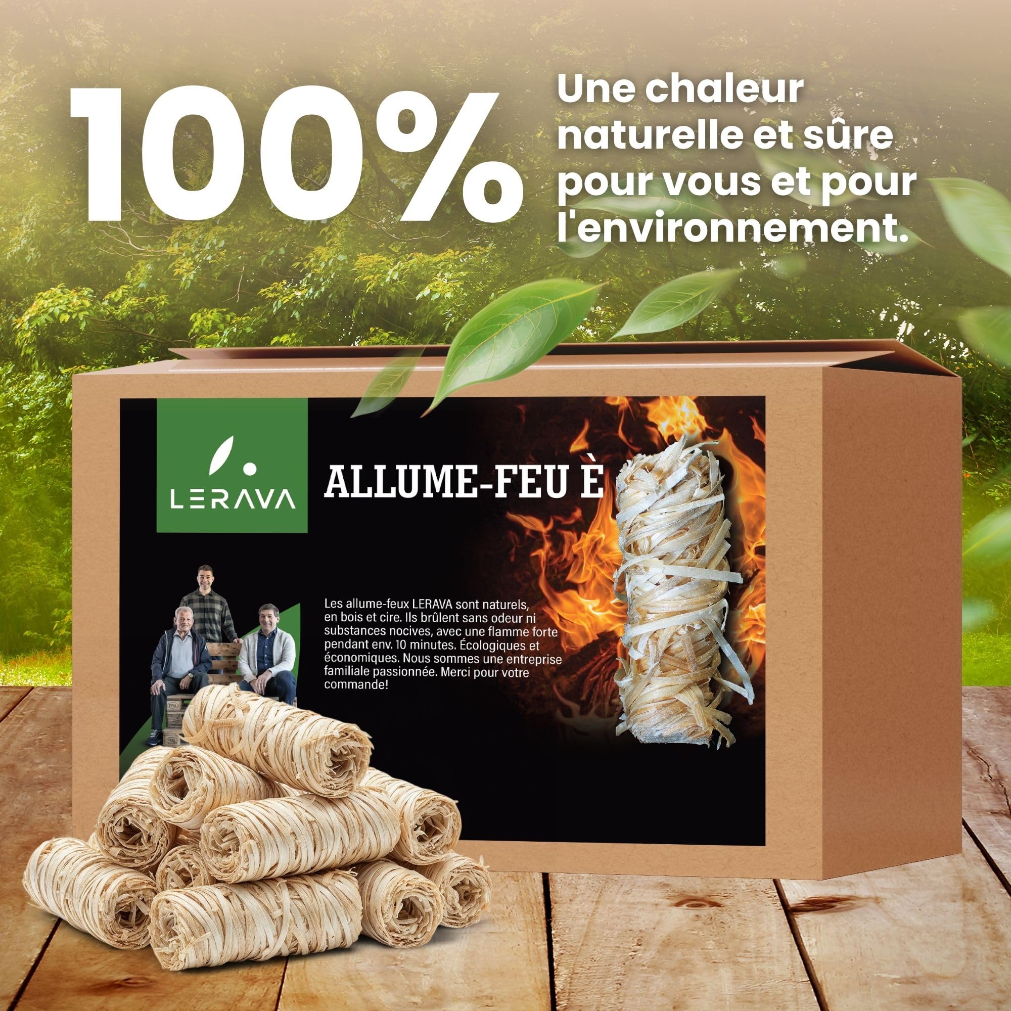 LERAVA® Allume-feu Laine de Bois (5 kg ≈ 400 pièces) – Allume-feu cheminée Naturel – Longue Flamme & Combustion sans Odeur – Écologique & Durable – Idéal pour poêle, Barbecue & Foyer