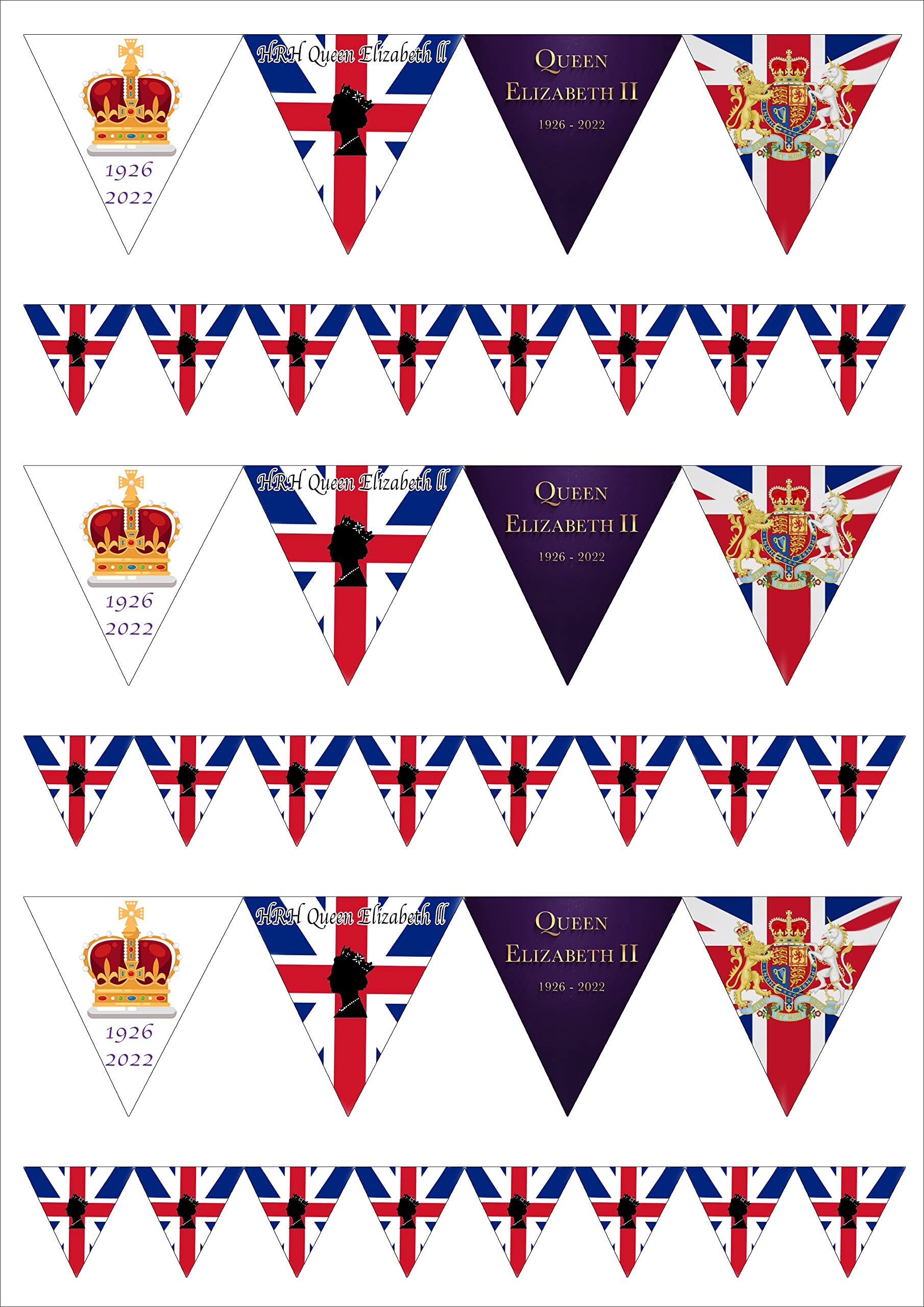 Queen Elizabeth Tribute Bunting Edible Icing Sheet Cake Toppers Decorations - 2 sizes