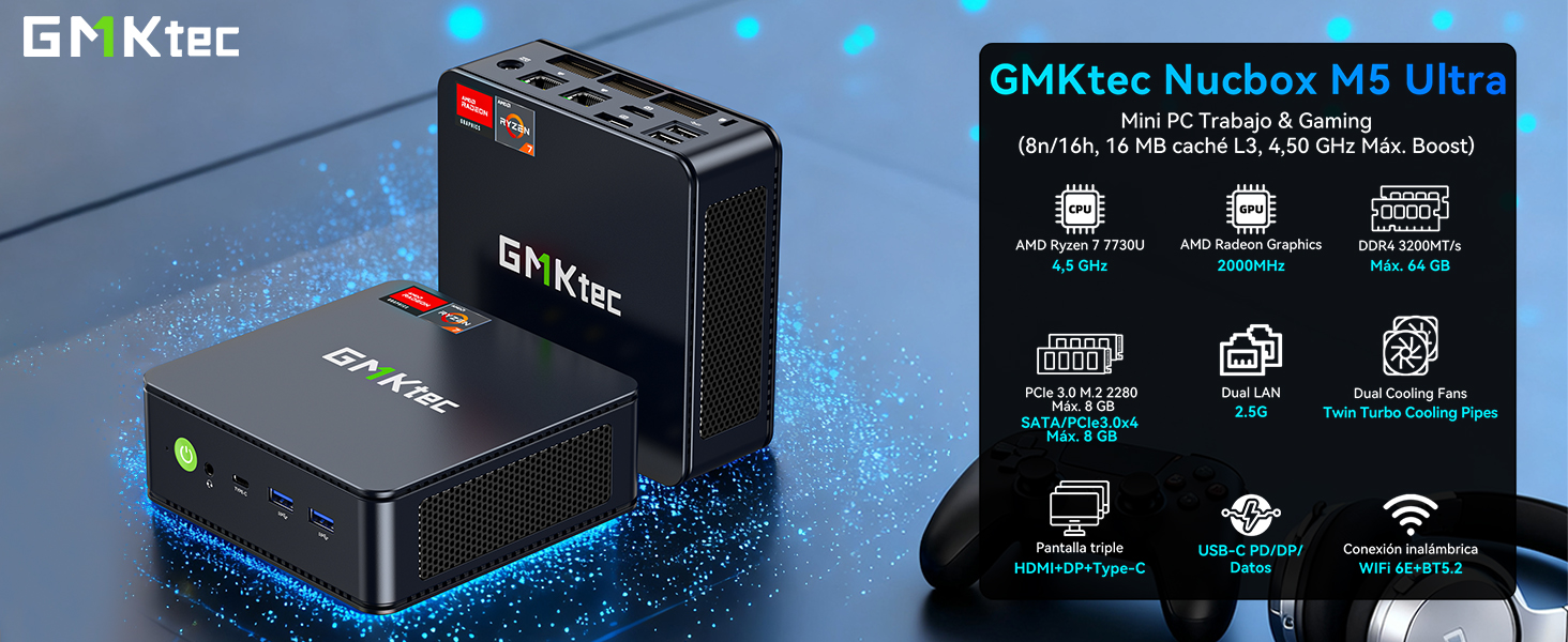 GMKtec AMD Ryzen 7 Mini PC W-11 Pro 7730U(Schlagen Sie Ryzen 7